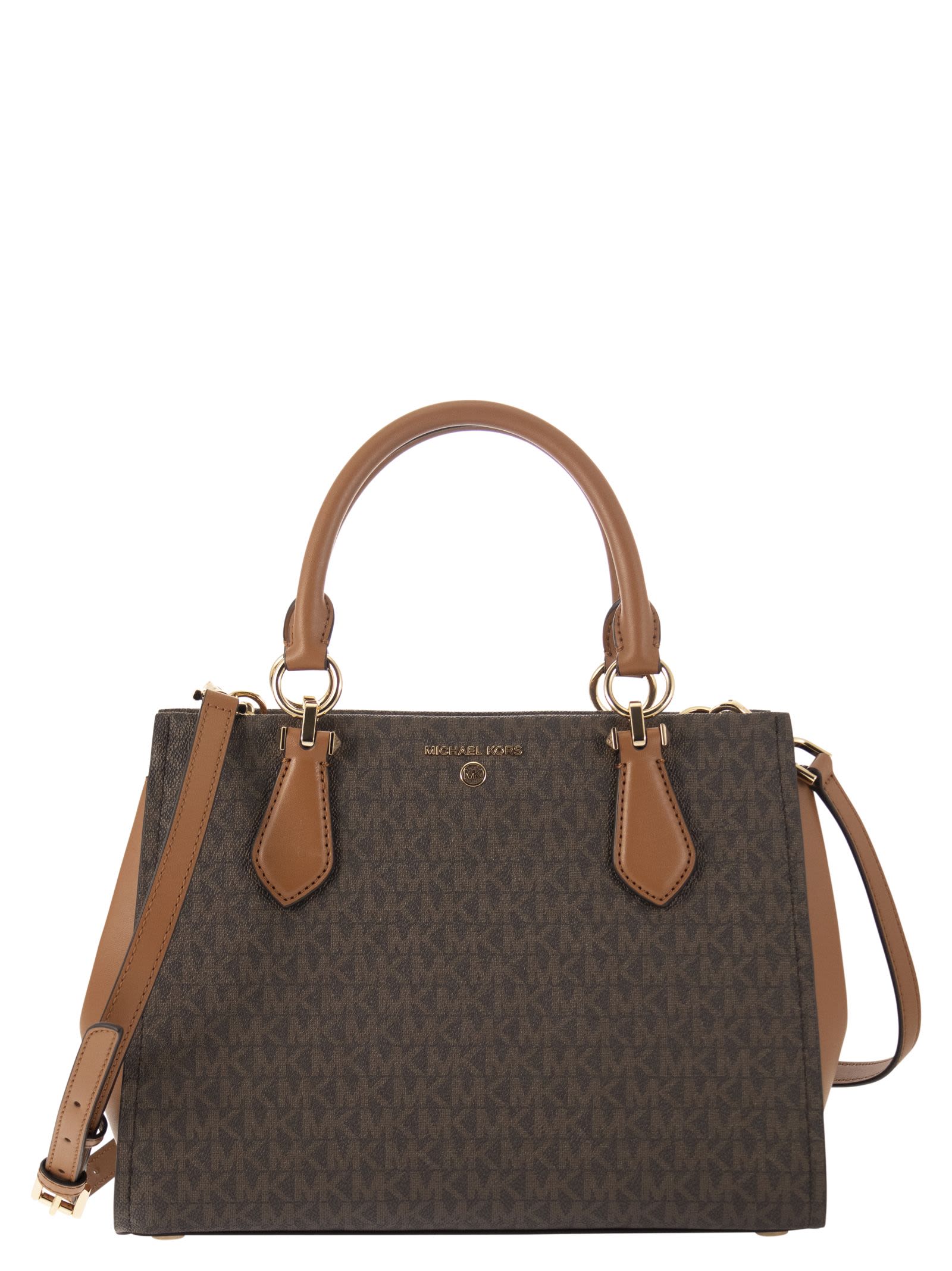 Shop Michael Kors Marilyn - Hand Bag With Logo In Chocolate