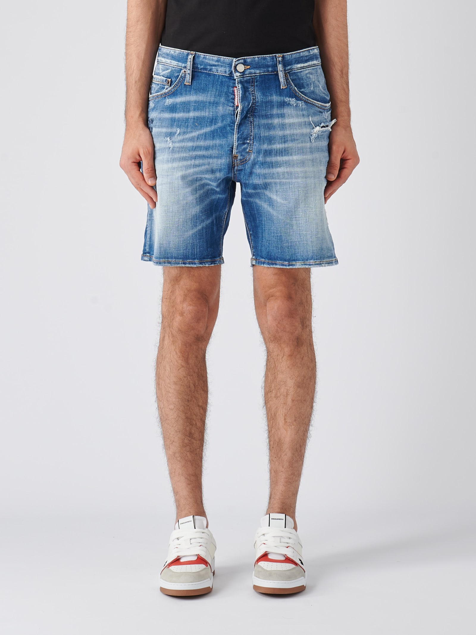 Dsquared2 Cropped Jeans With Paint Splatters In Denim Medio