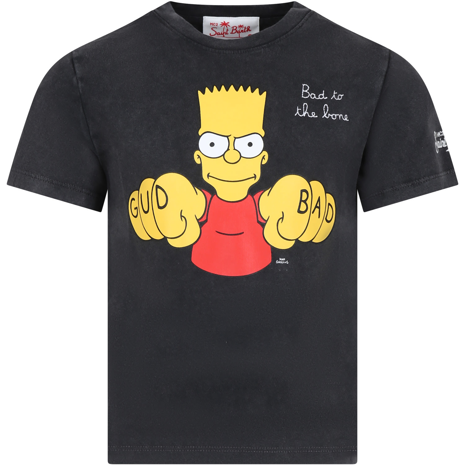 Shop Mc2 Saint Barth Grey T-shirt For Boy With Bart Simposon