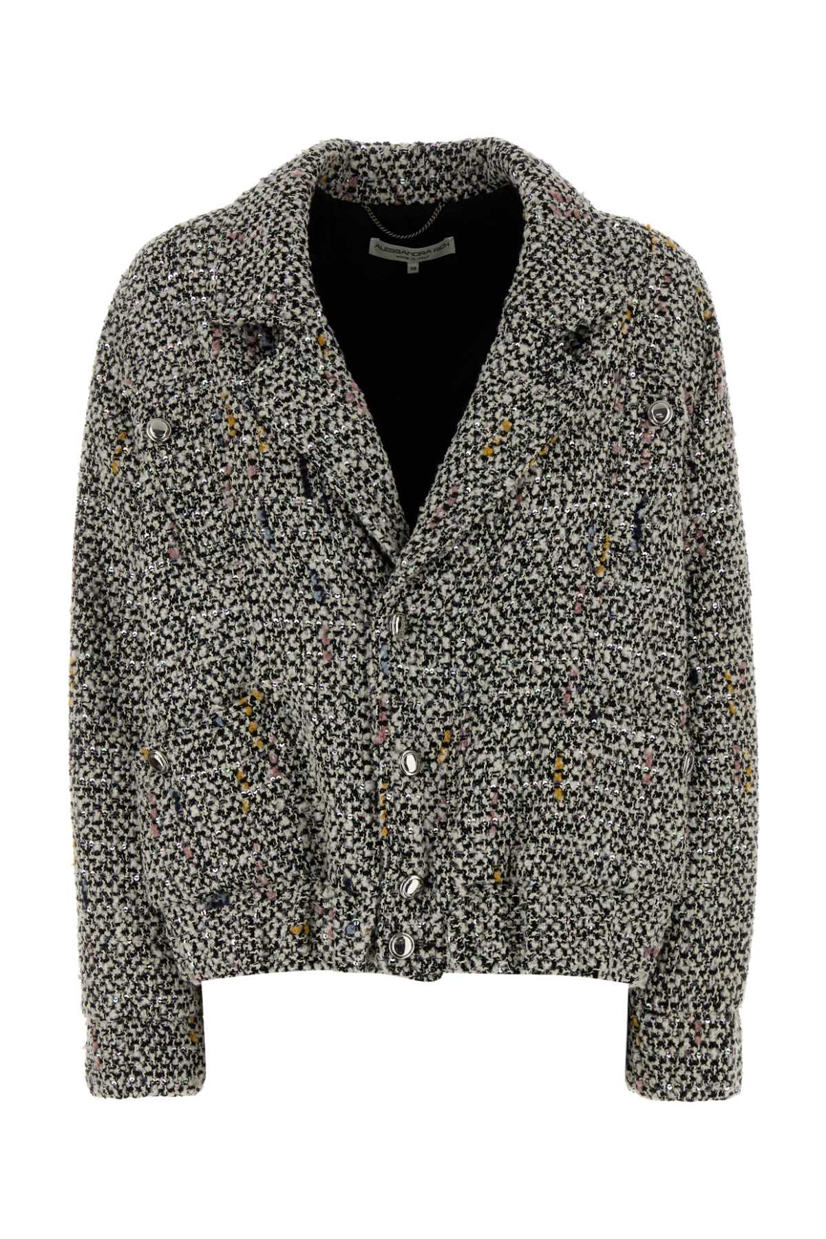 Alessandra Rich Multicolor Tweed Blazer In Black
