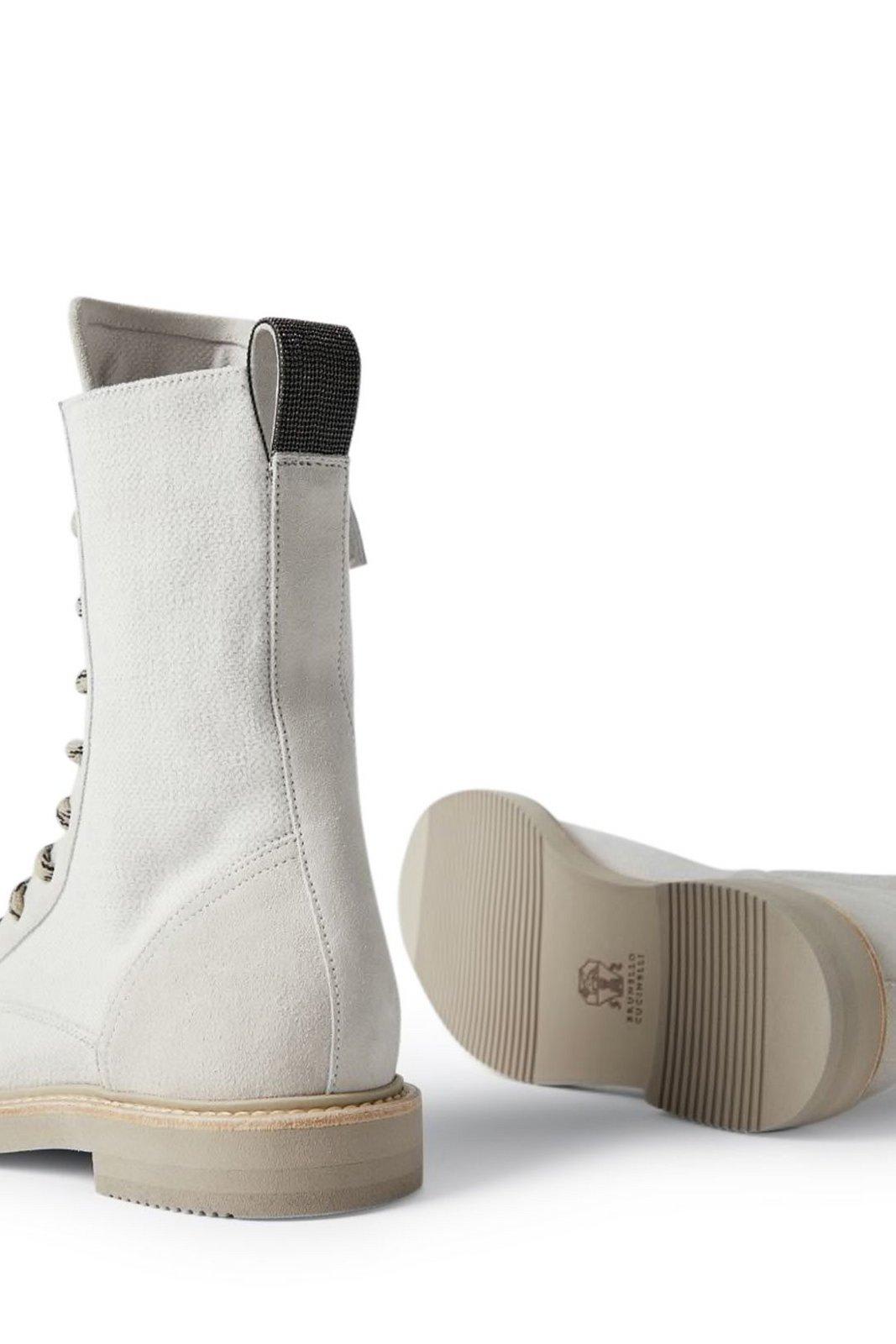 Shop Brunello Cucinelli Lace-up Ankle Boots In White