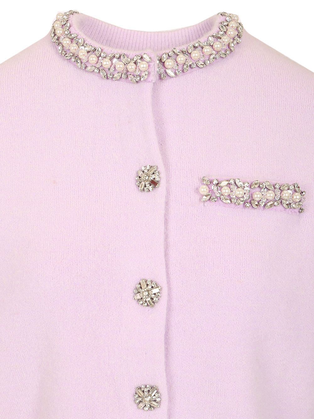 Self-portrait Lilac Crystal-trim Cardigan With Round Neckline In Pink