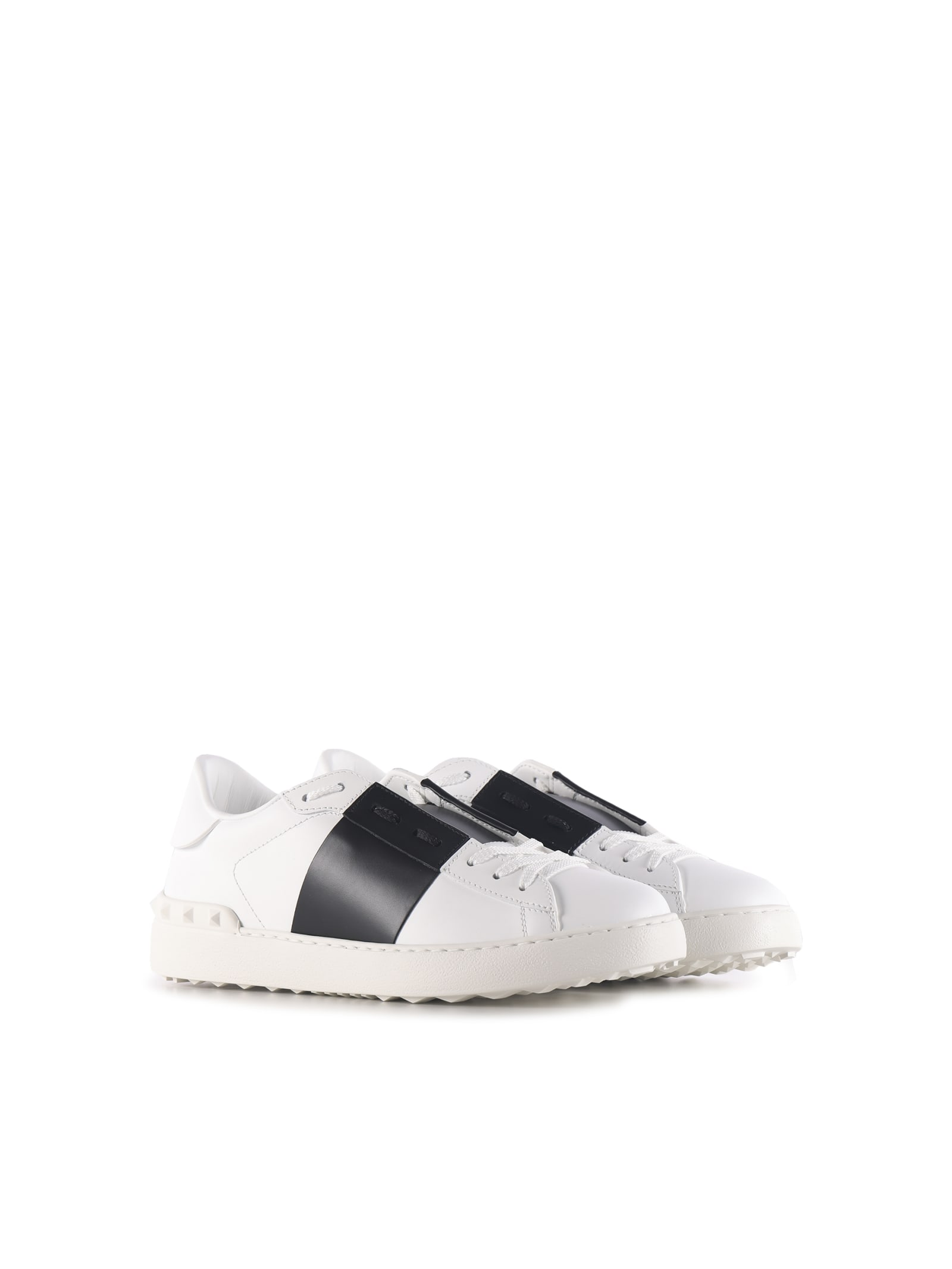 Shop Valentino Open Leather Sneakers In White