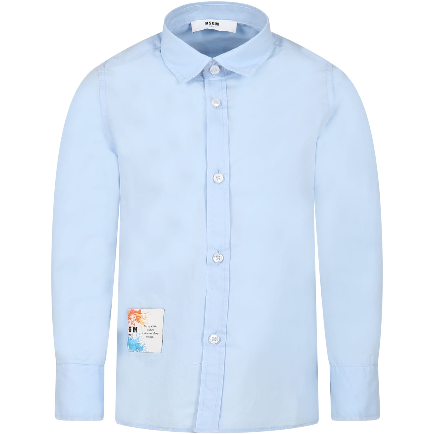 Msgm Kids' Light Blue Shirt For Boy With Logo