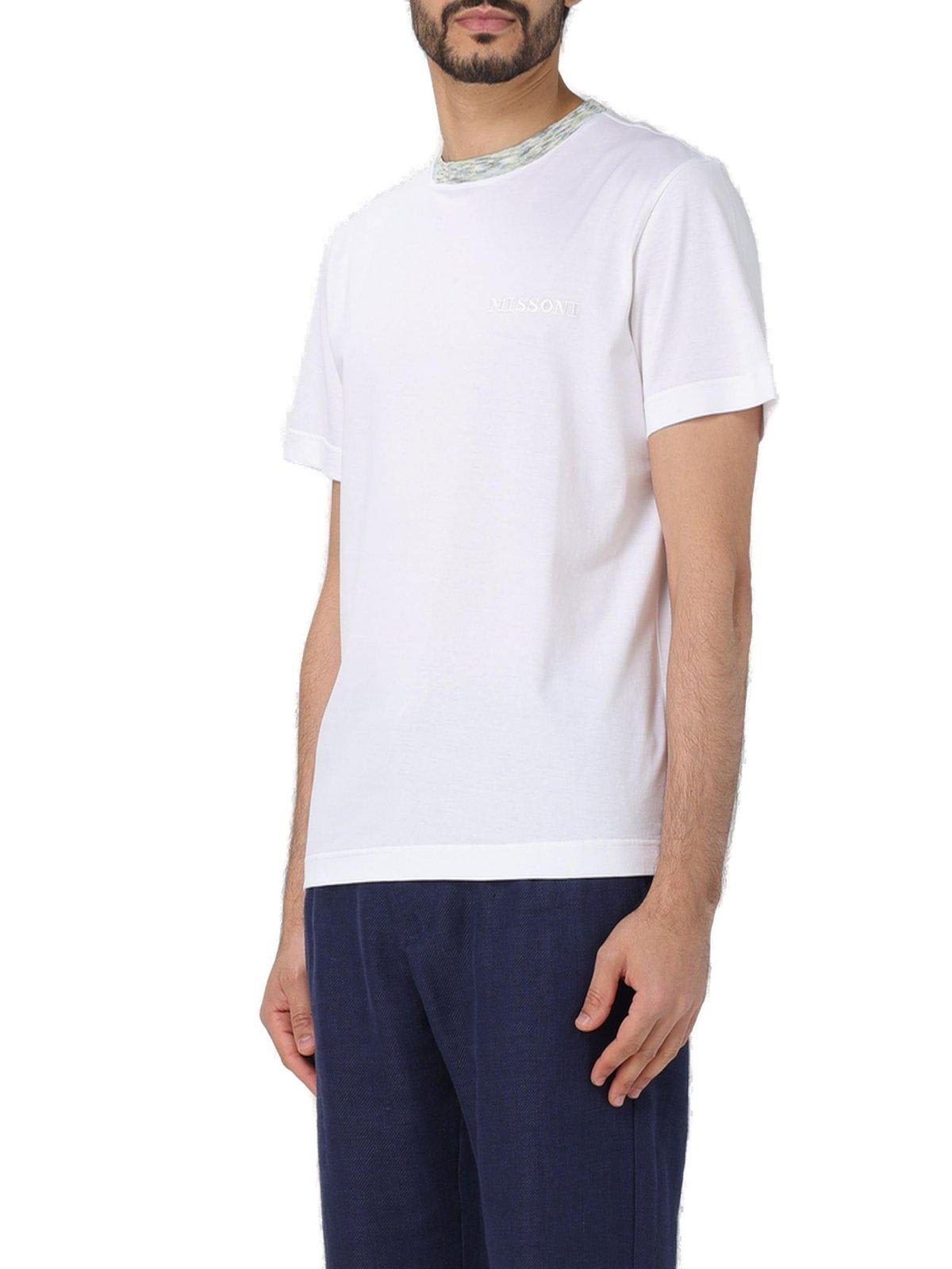 Shop Missoni Logo-embroidered Crewneck T-shirt  In White