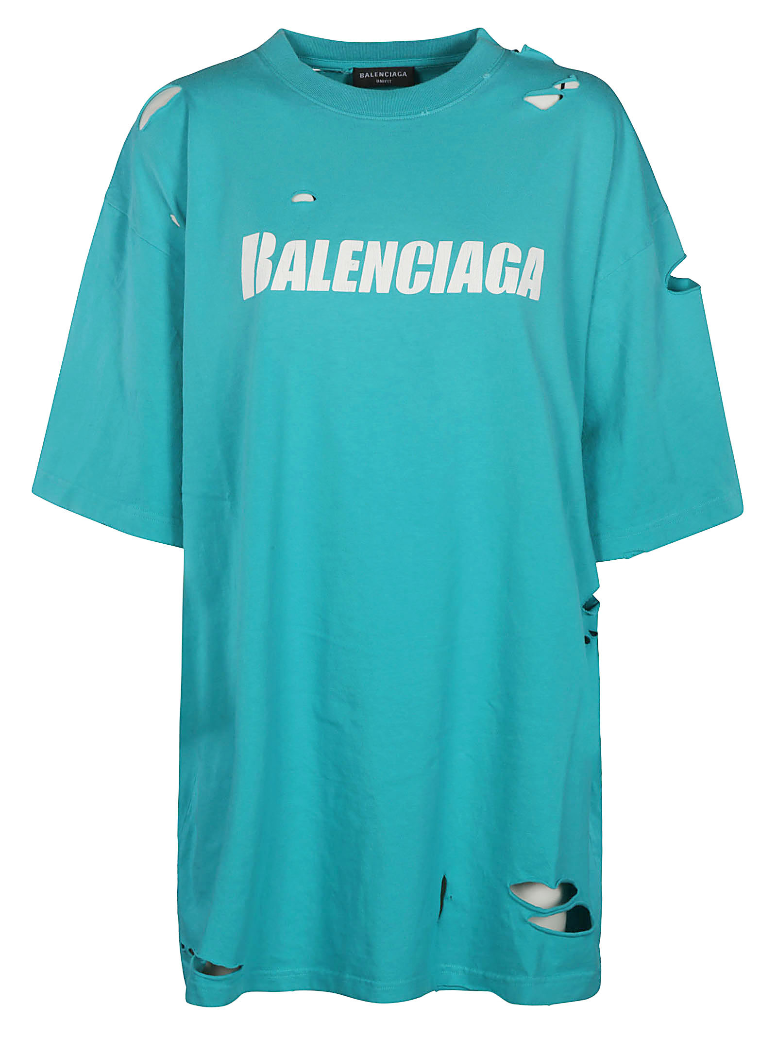 Shop Balenciaga Distressed Oversize Logo T-shirt In Azzurro