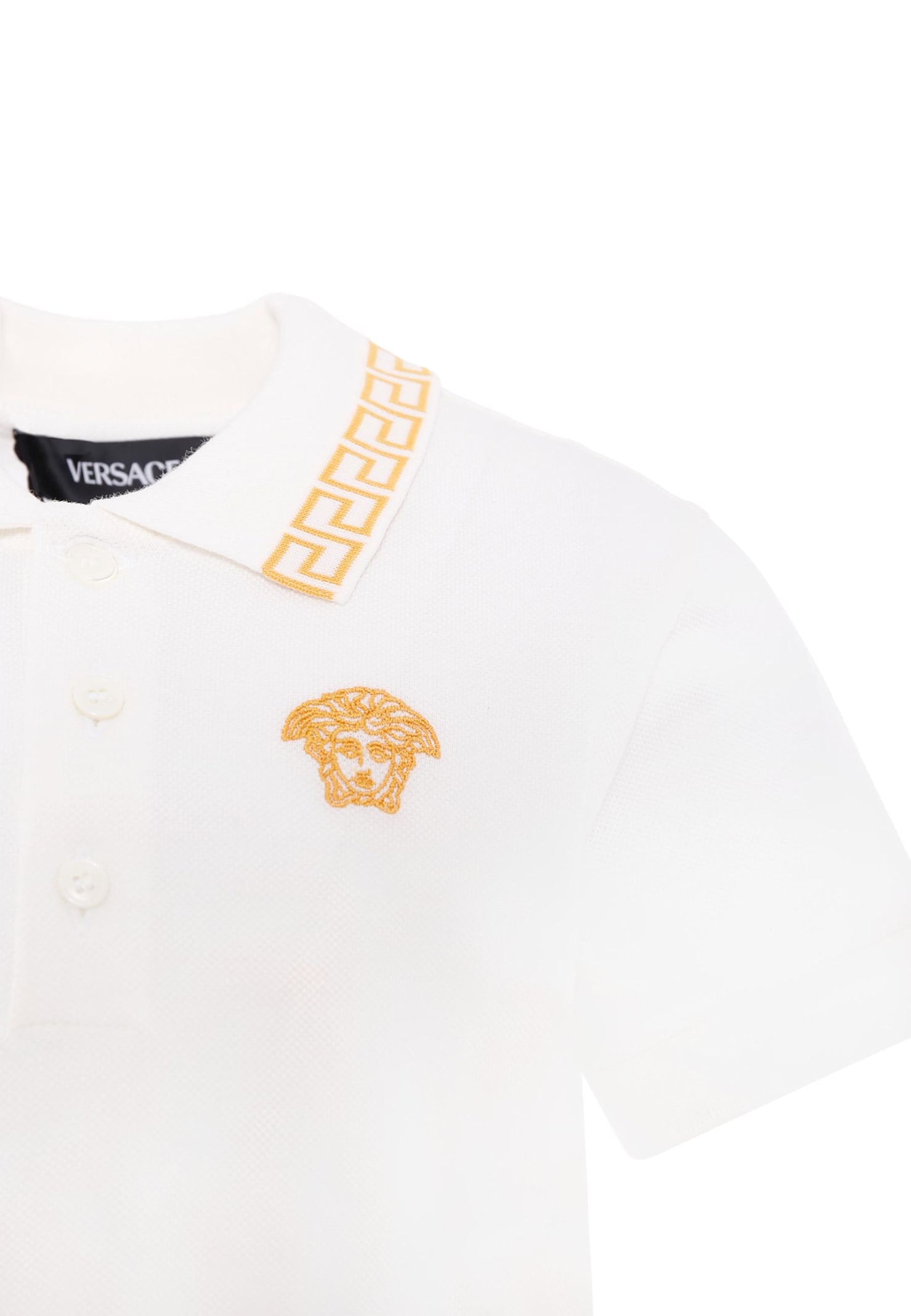 Versace Polo Piquet - Greca - Outline Medusa Embroidery In White