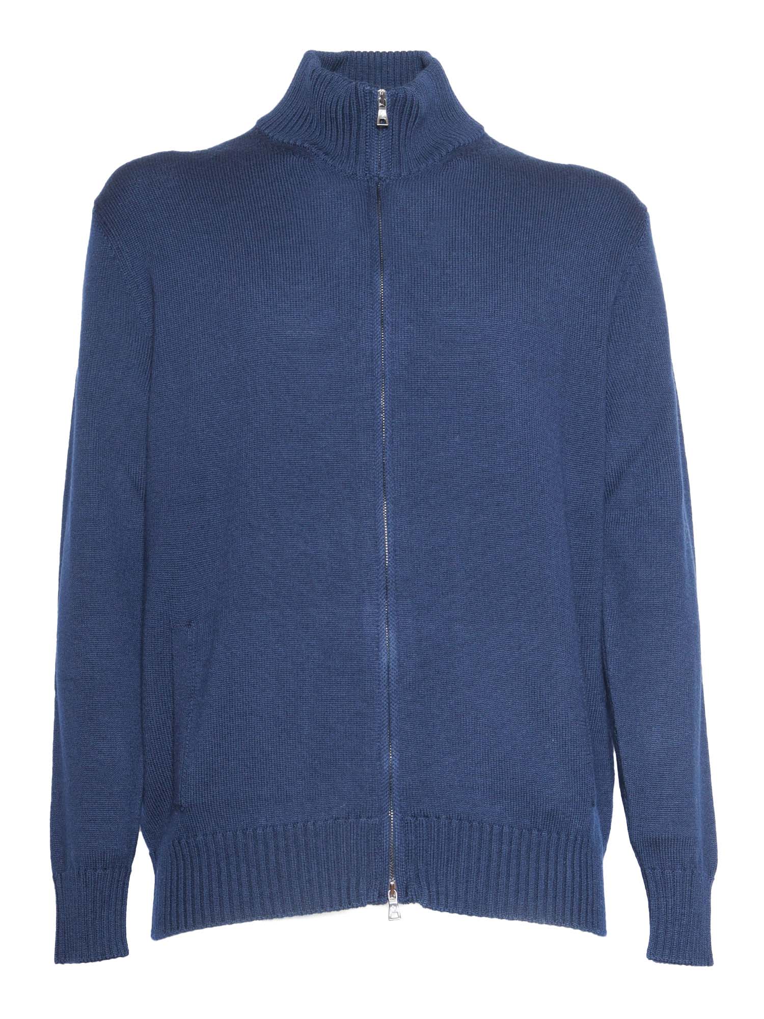 Ballantyne T Neck Zipped Cardigan In Blue