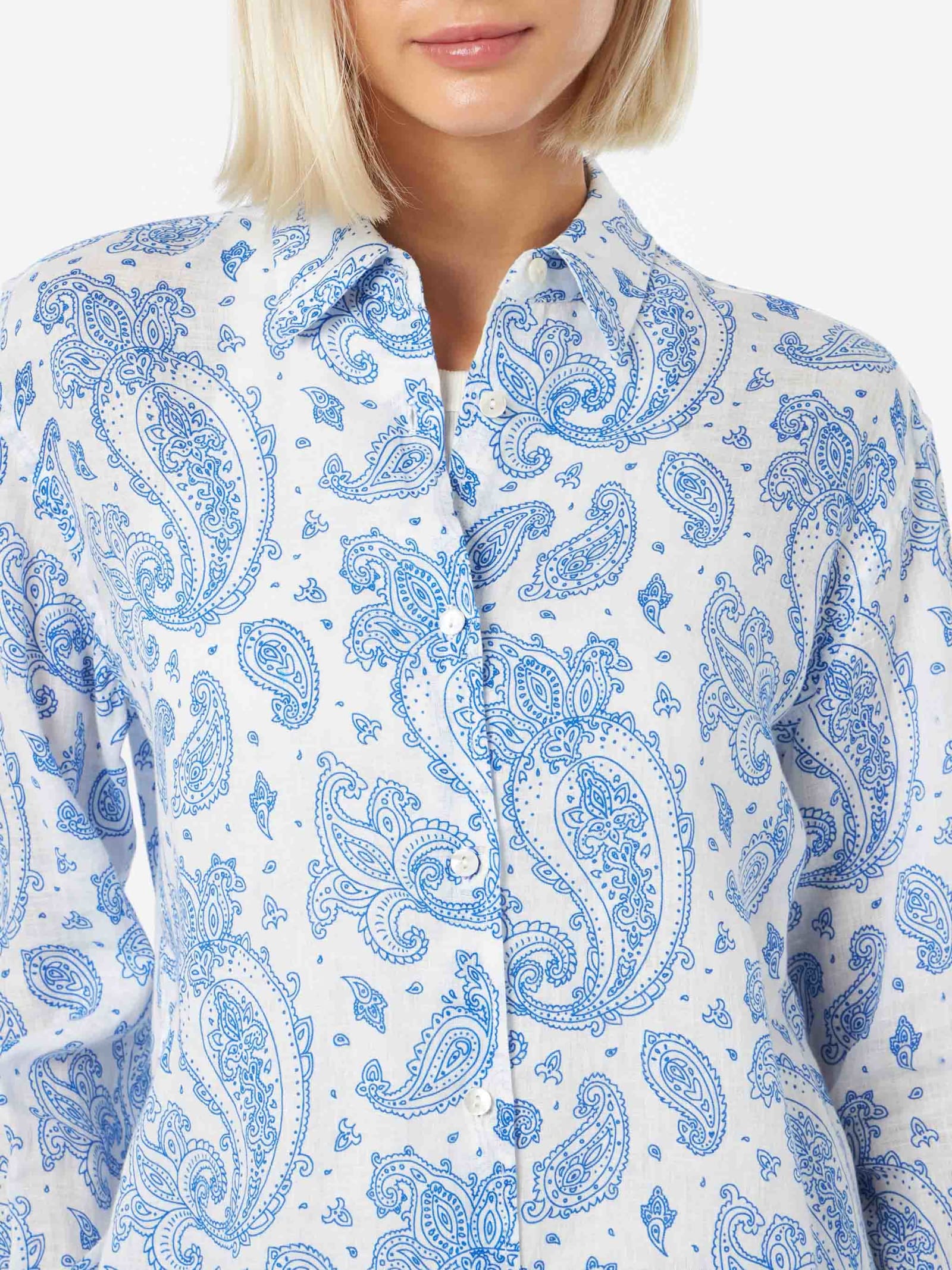 Mc2 Saint Barth Woman Paisley Linen Classic Shirt Meredith In Blue