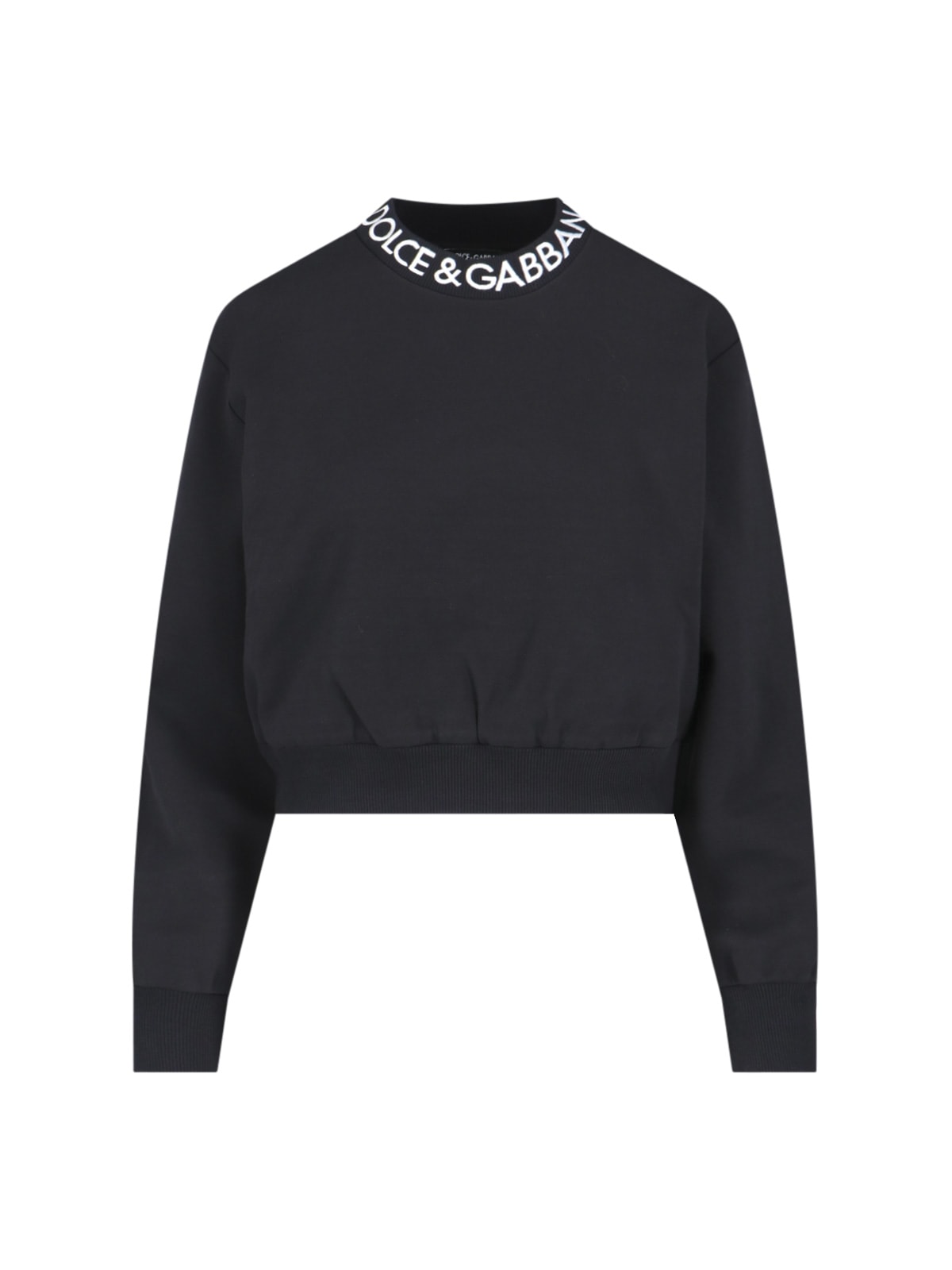 Dolce & Gabbana Cropped Crew Neck Sweatshirt In Black