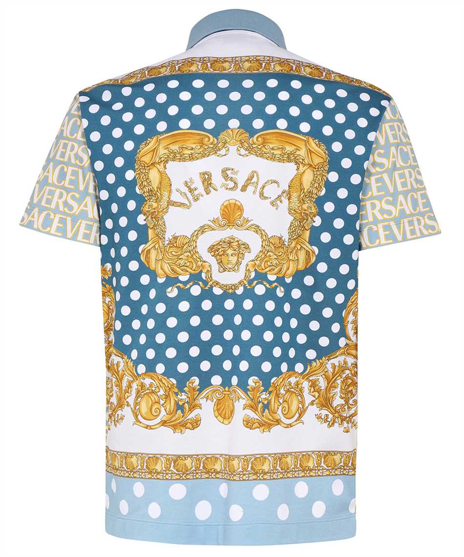 Shop Versace Short Sleeve Cotton Pique Polo Shirt In Light Blue