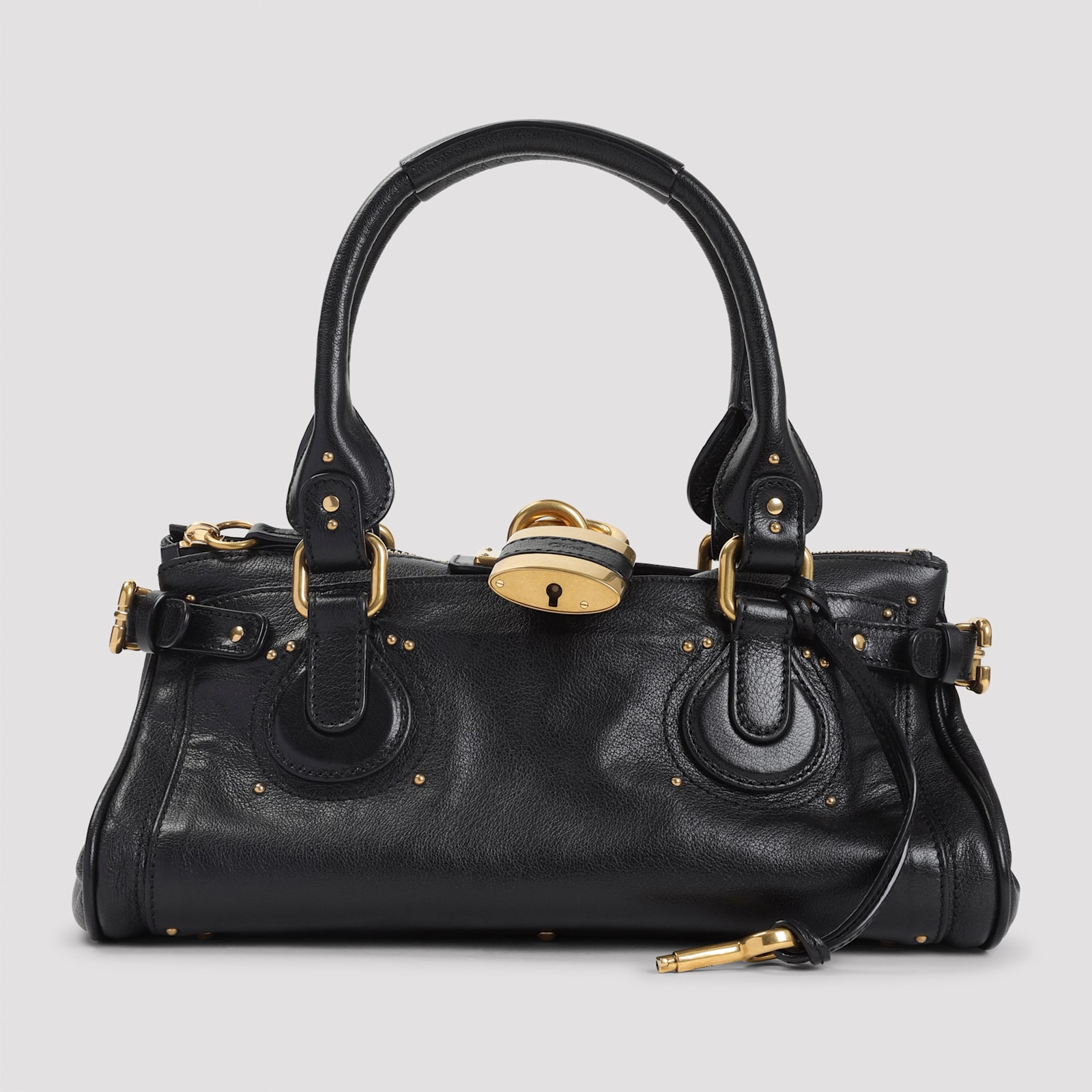 Chloé Structured Shoulder Bag With Padlock And Studs In Black