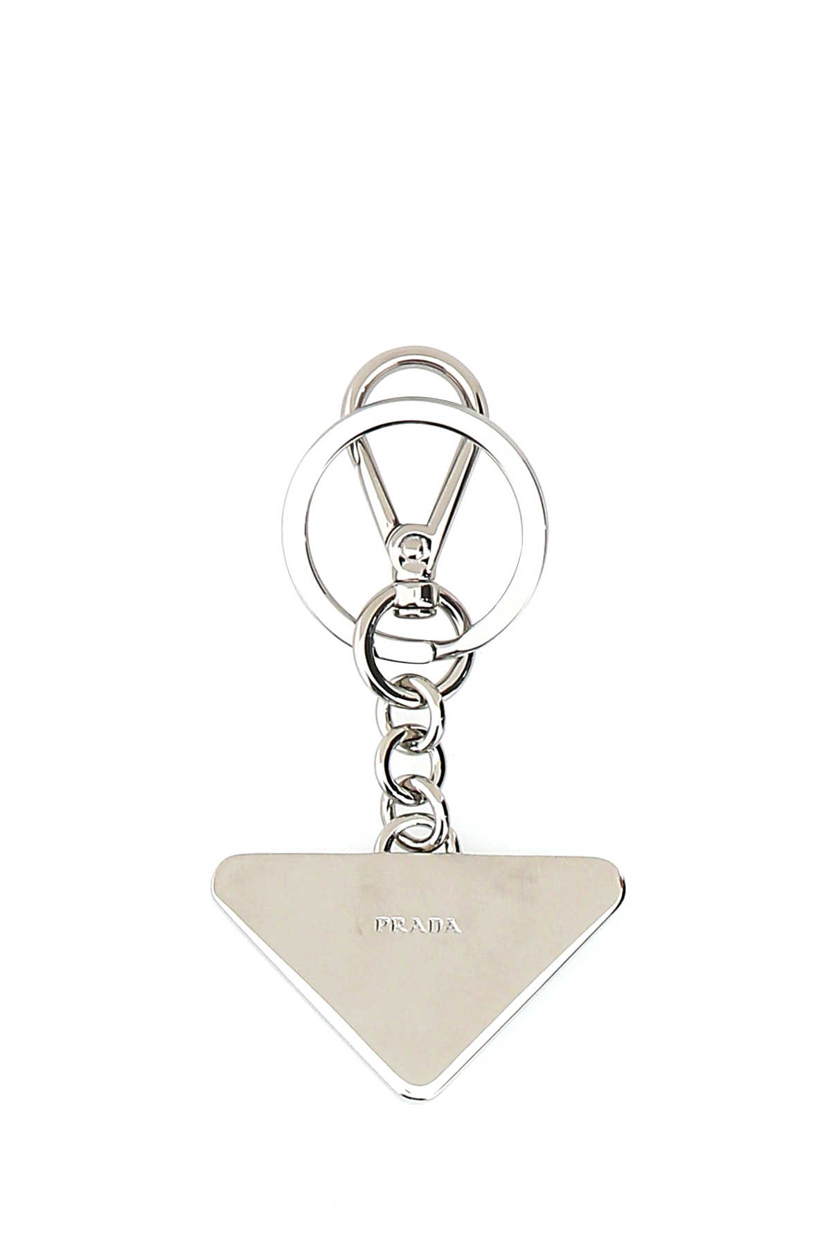 Prada Two-tone Leather And Metal Keychain In F0002