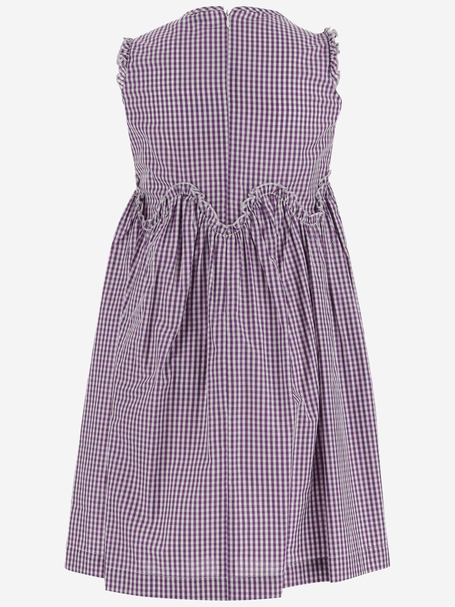 Shop Il Gufo Cotton Dress With Vichy Print In Purple