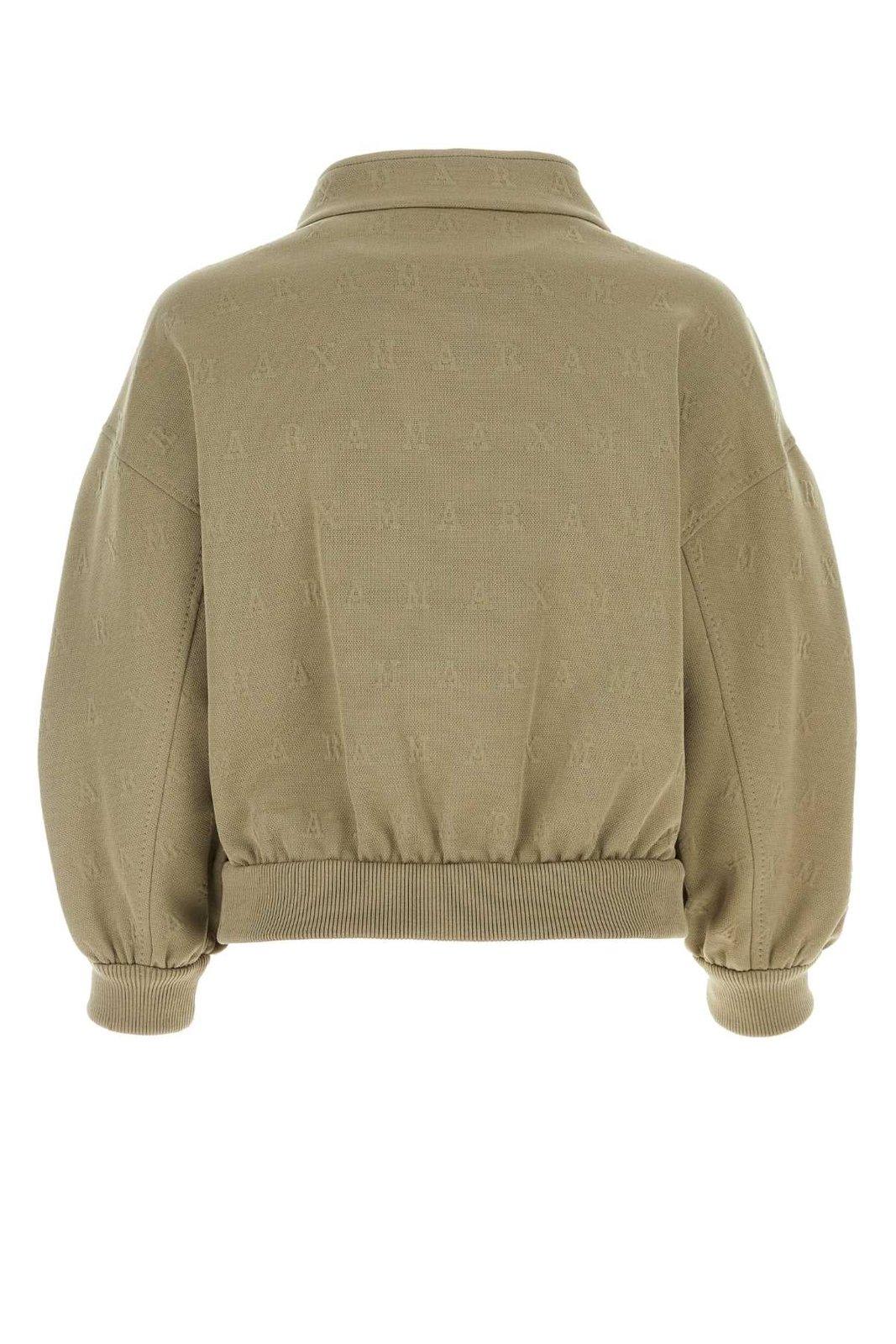 Shop Max Mara Zip-up Long-sleeved Sweatshirt In Kaki