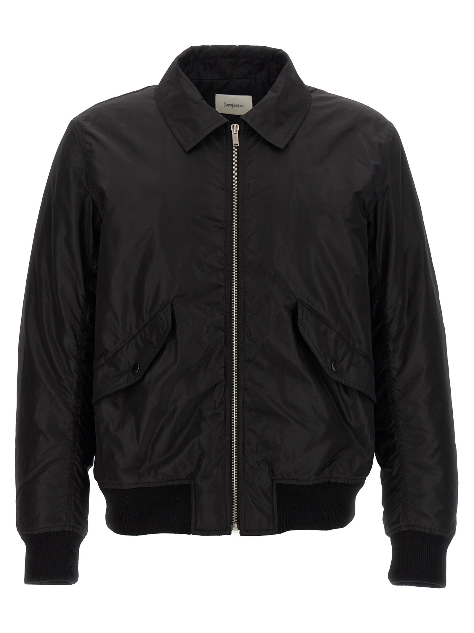 Shop Saint Laurent Rib Trim Two Pockets Bomber In Black