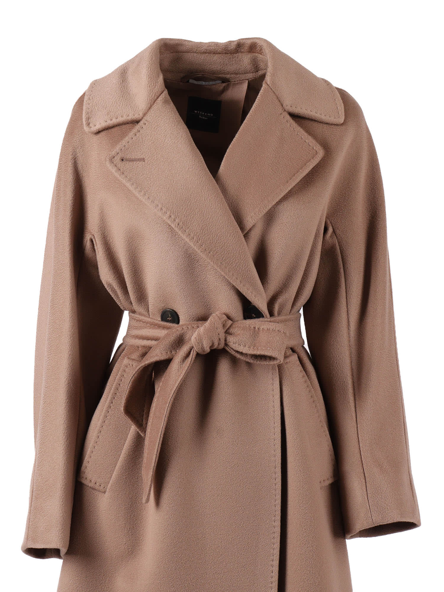 Weekend Max Mara Long Length Belted Coat With Notched Lapels In Brown