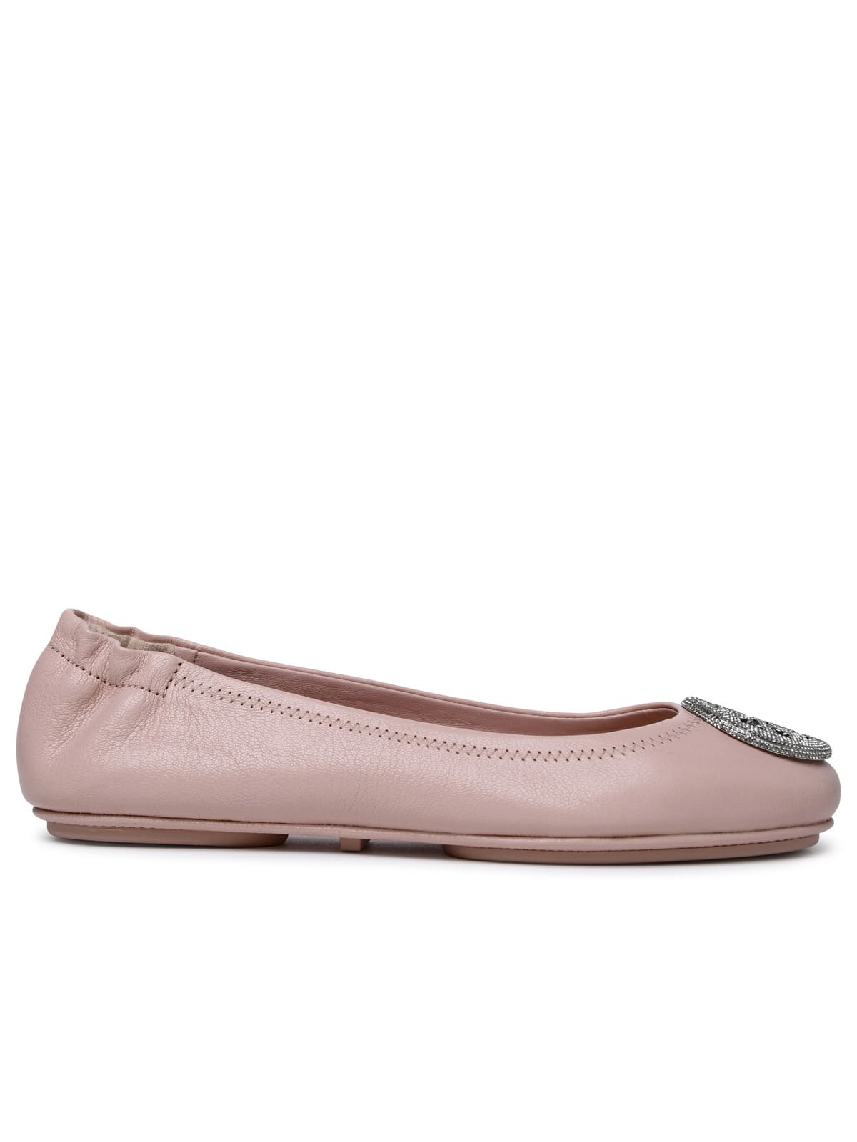 Shop Tory Burch Minnie Travel Pink Leather Ballet Flats