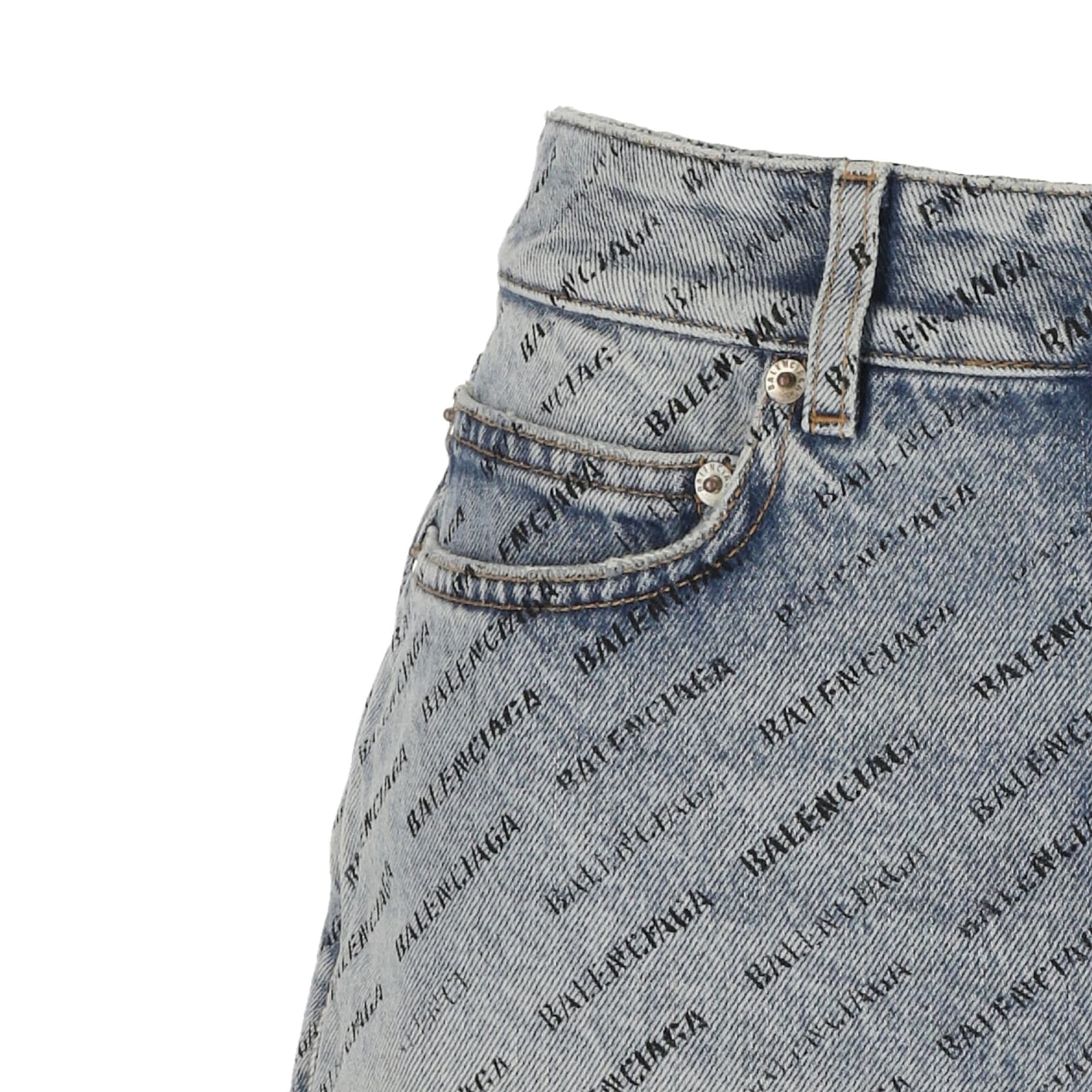 Shop Balenciaga Logo Print Denim Skirt In Blue