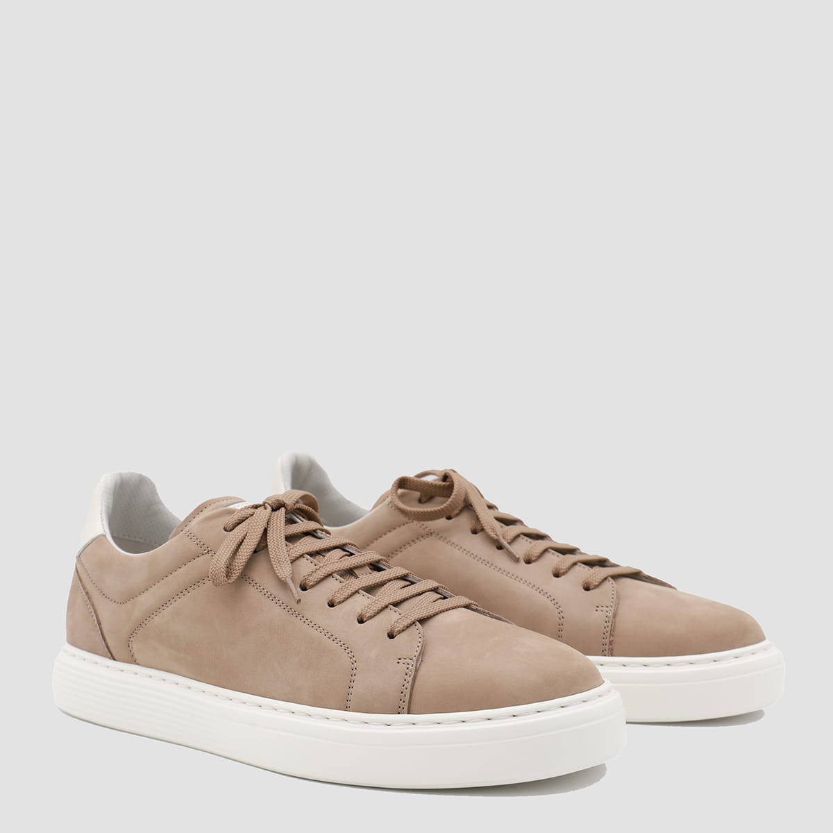 Shop Brunello Cucinelli Beige Leather Sneakers