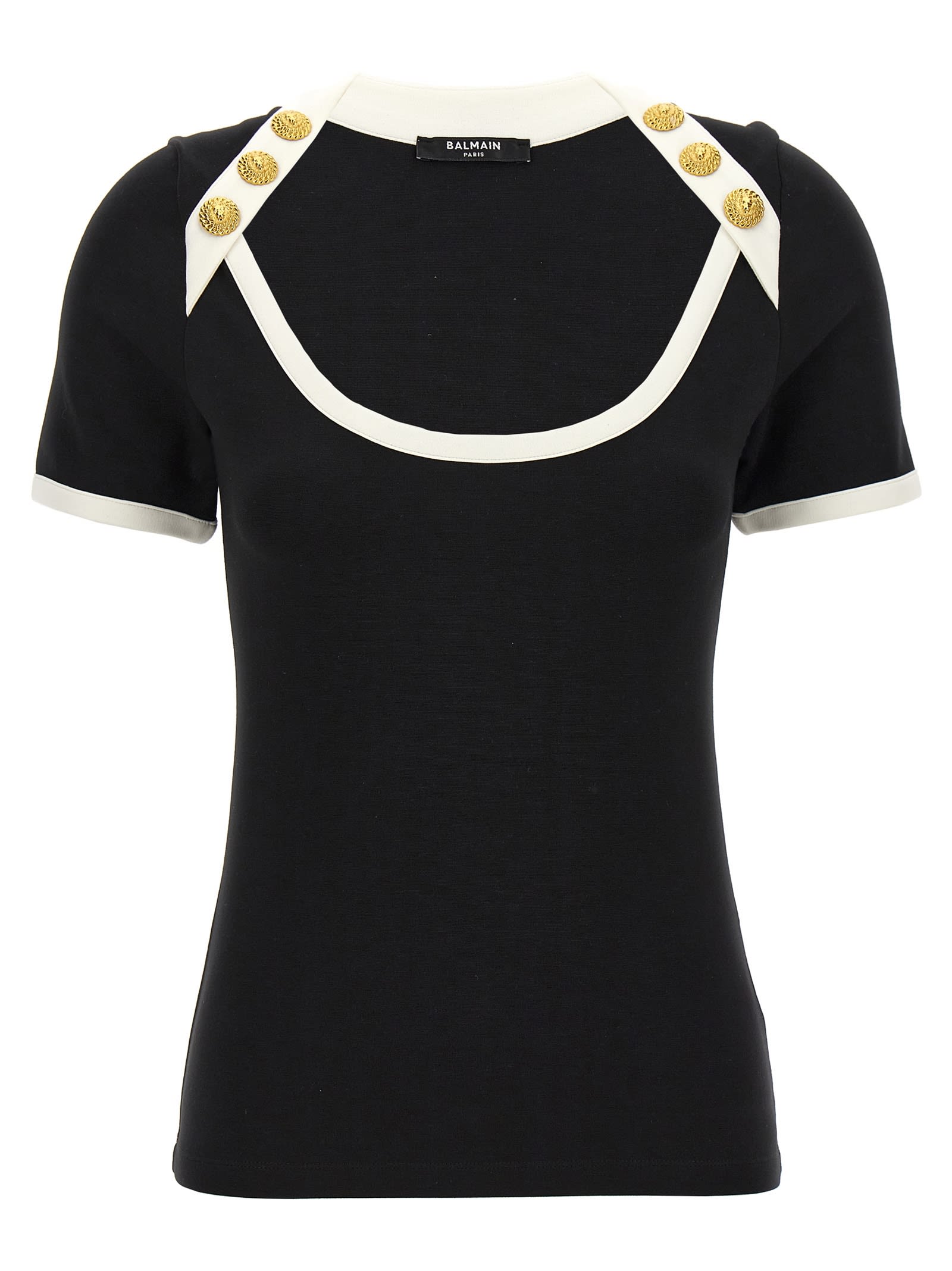 Shop Balmain Logo Buttons T-shirt In Nero/bianco