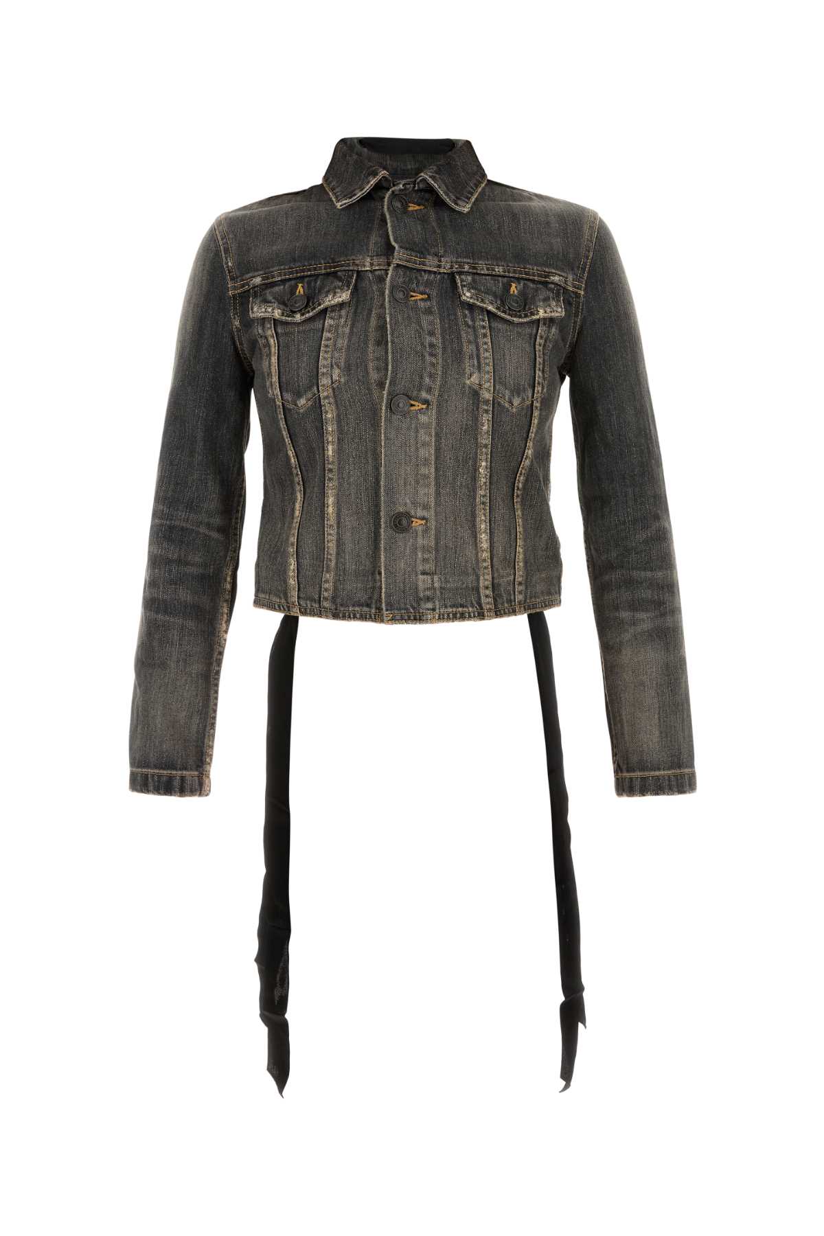 Balenciaga Dark Grey Denim Jacket With Laces In Gray