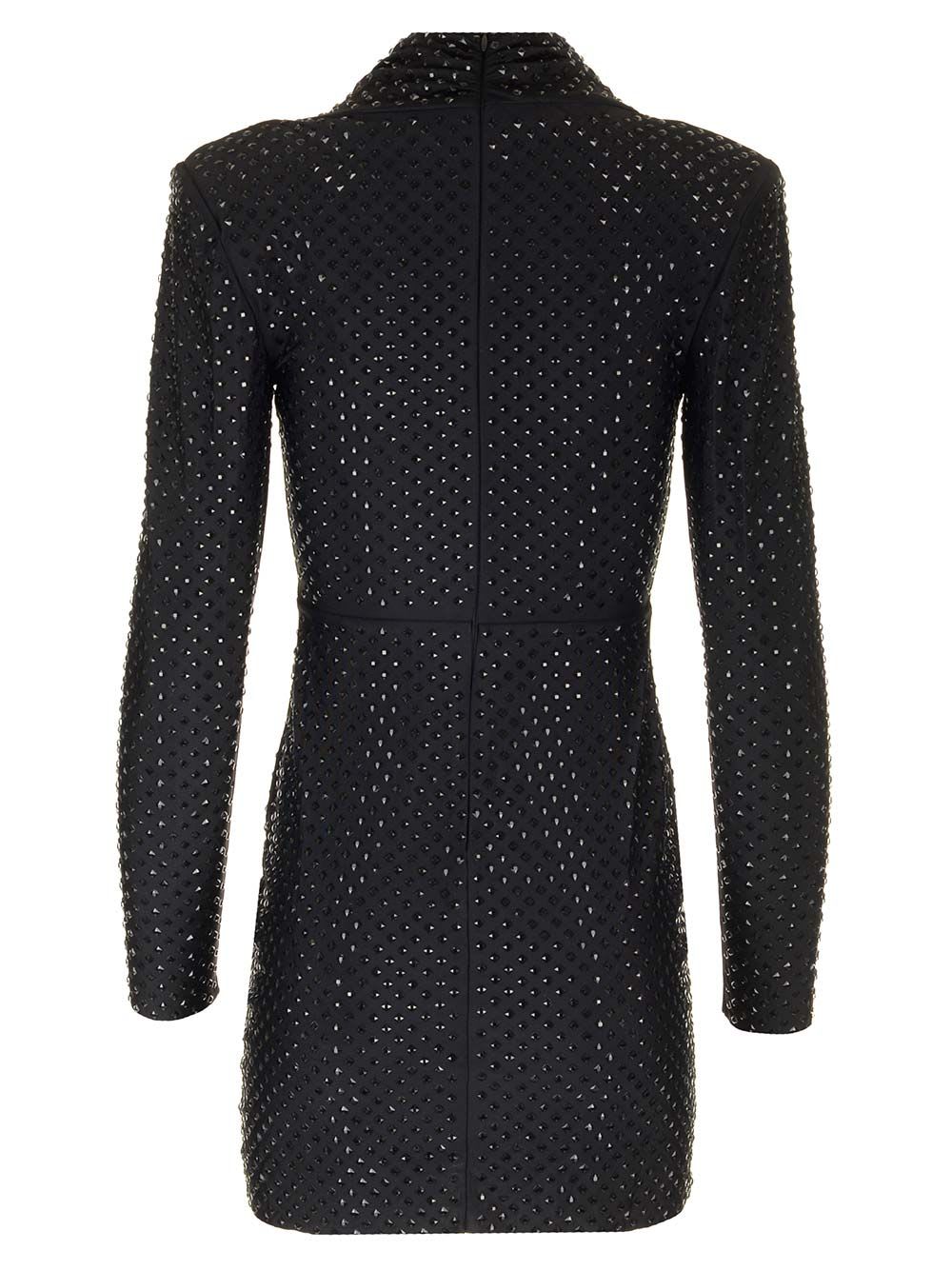 Shop Self-portrait Mini Dress With Rhinestones In Nero