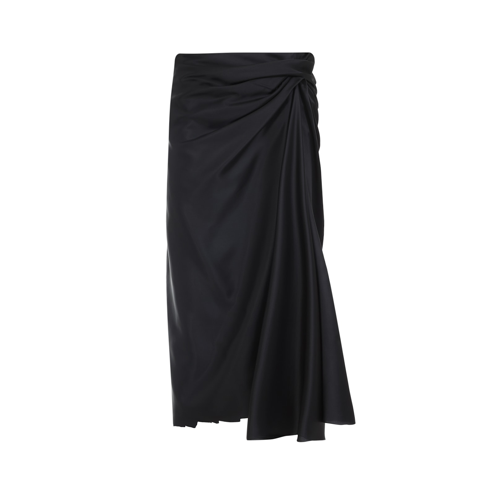 Balenciaga Asymmetric Frayed Gathered Draped Satin Midi Skirt