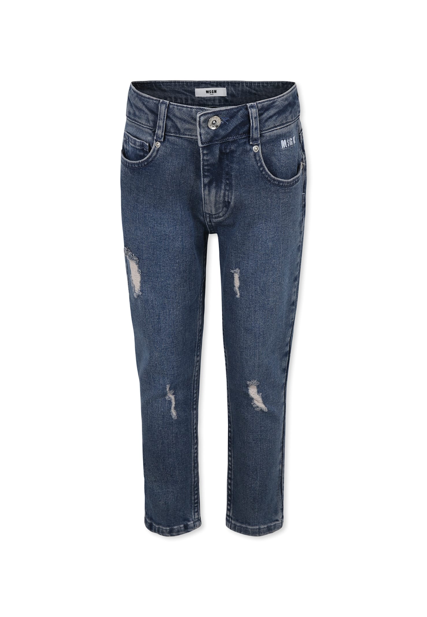 Msgm Denim Jeans For Boy With Logo In Blue