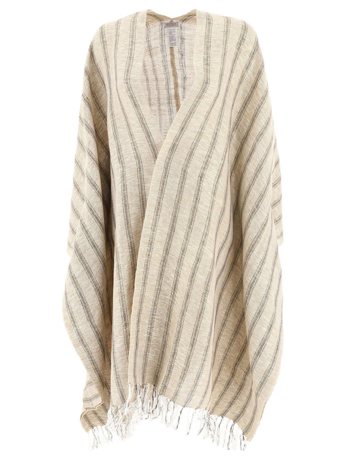 Striped Asymmetric Hem Poncho