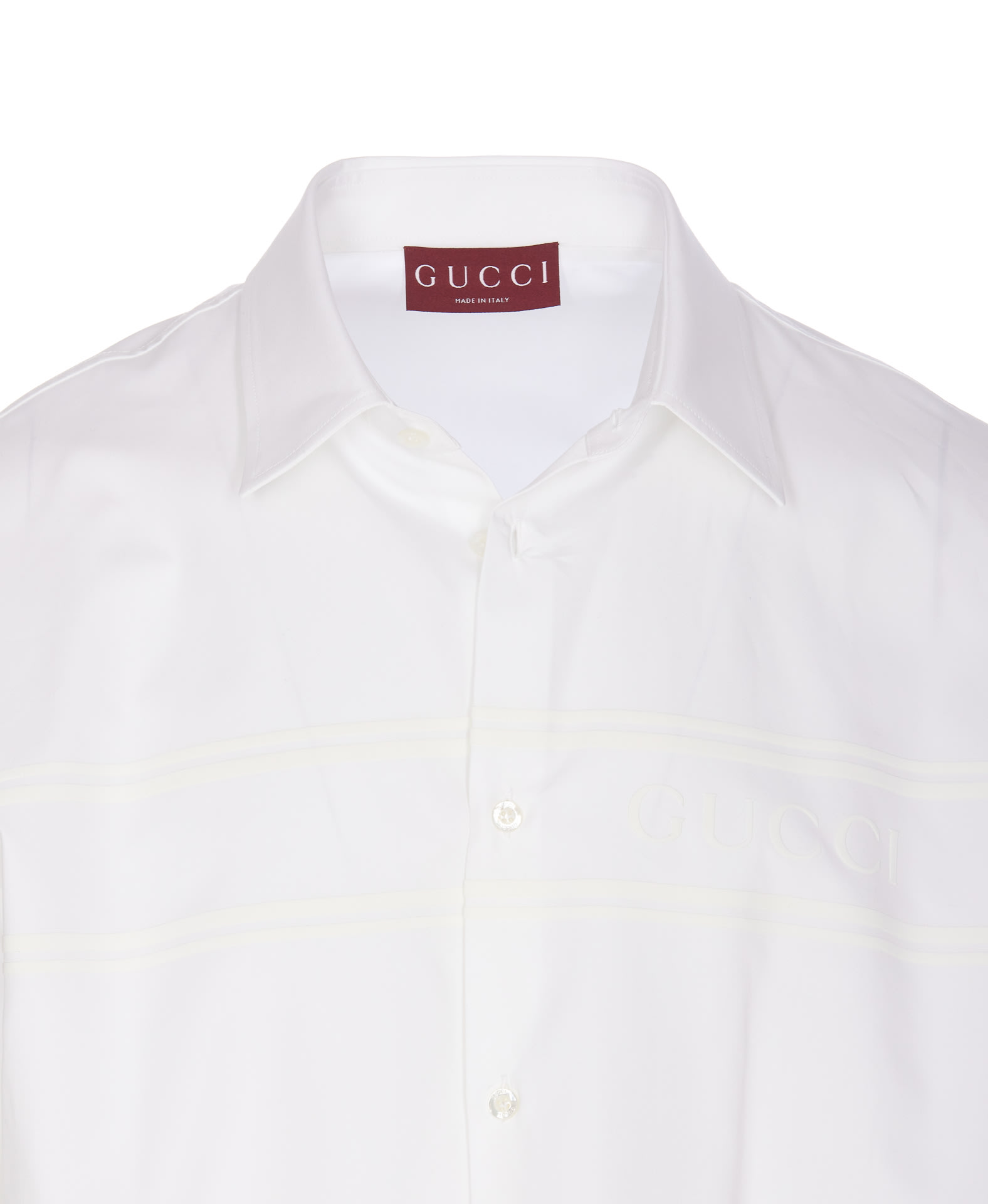 Gucci Cotton Shirt With Double Collar And Chest Pocket In White