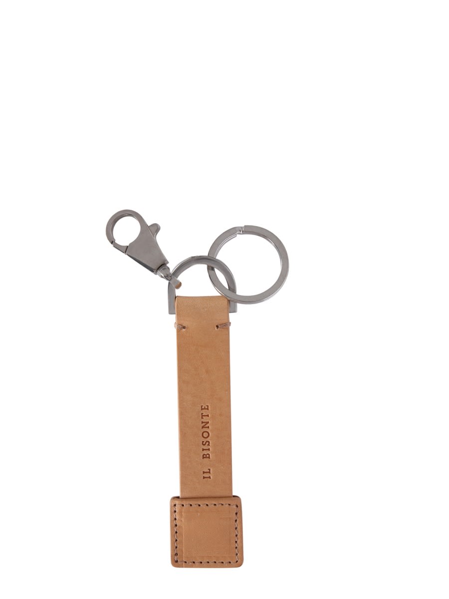 Il Bisonte Leather Key Ring In Beige