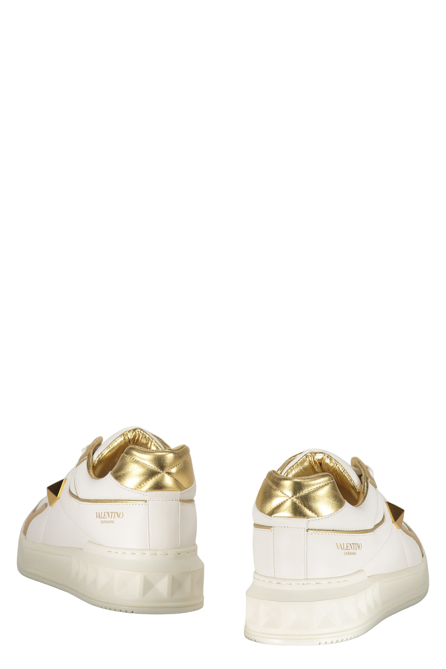 Valentino One Stud Leather Sneakers With Contrasting Inserts In White