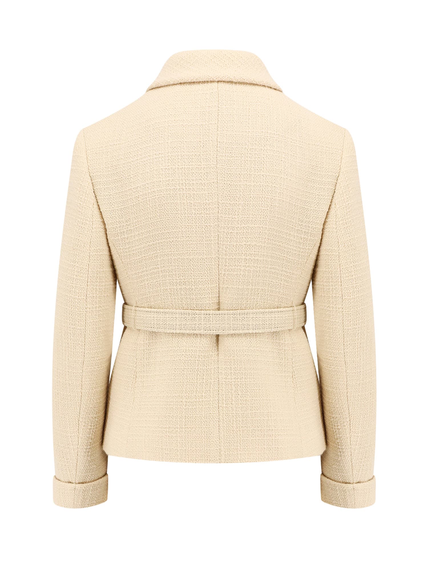 Valentino Wool Blazer With Leather Belt And V Gold Buckle In Neutral