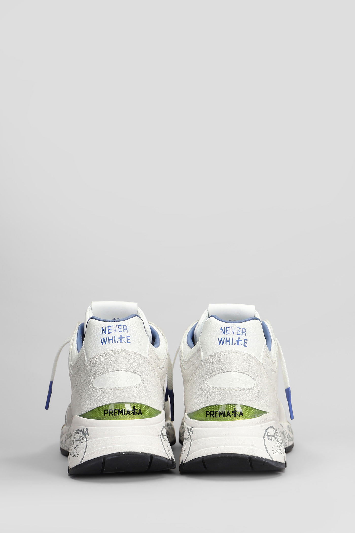 Premiata Mase Sneakers In White Suede And Fabric In White