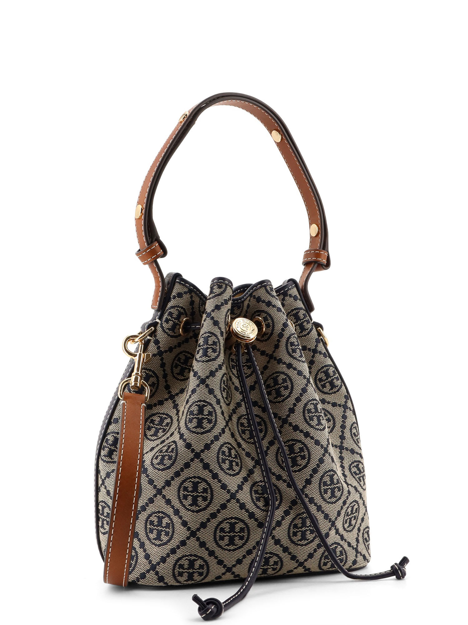 Tory Burch T Monogram Mini Jacquard Fabric Bucket Bag In Blue
