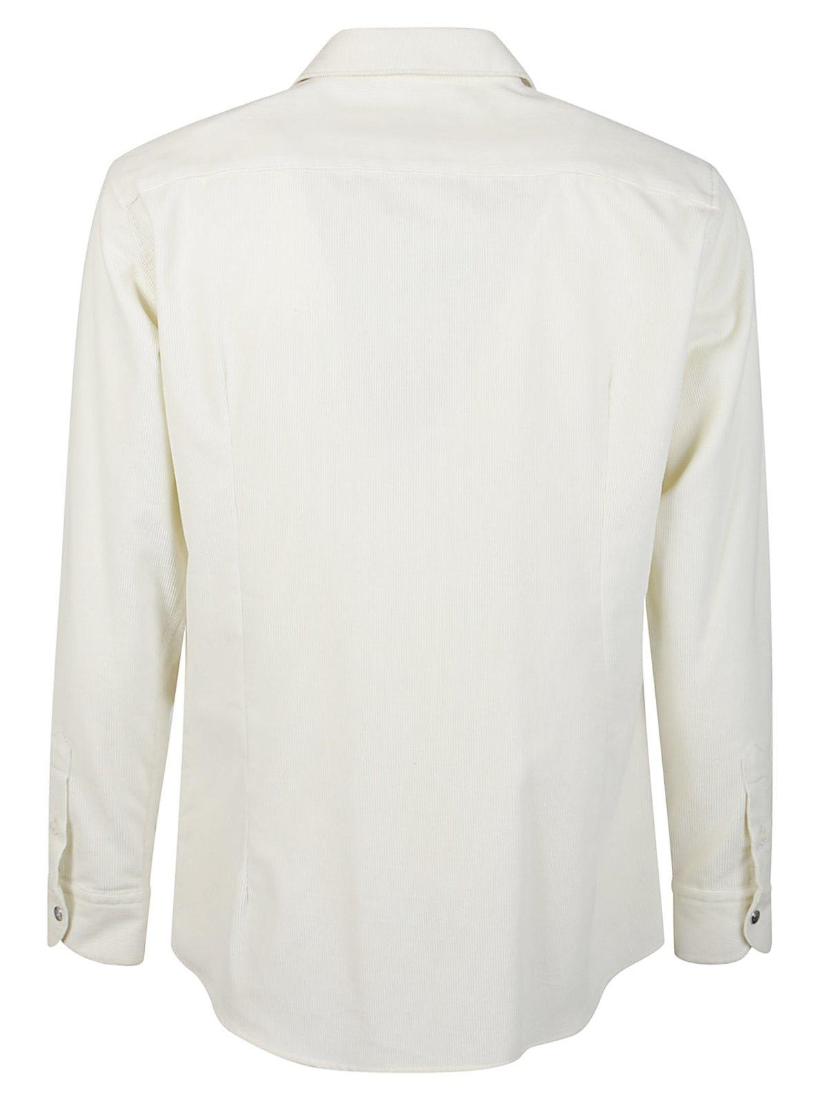 Shop Moncler Long-sleeved Corduroy Shirt In White