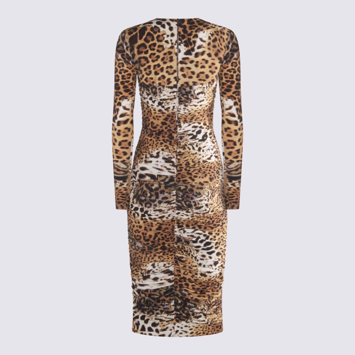 Roberto Cavalli Jaguar Skin-print Ruched Dress In Black