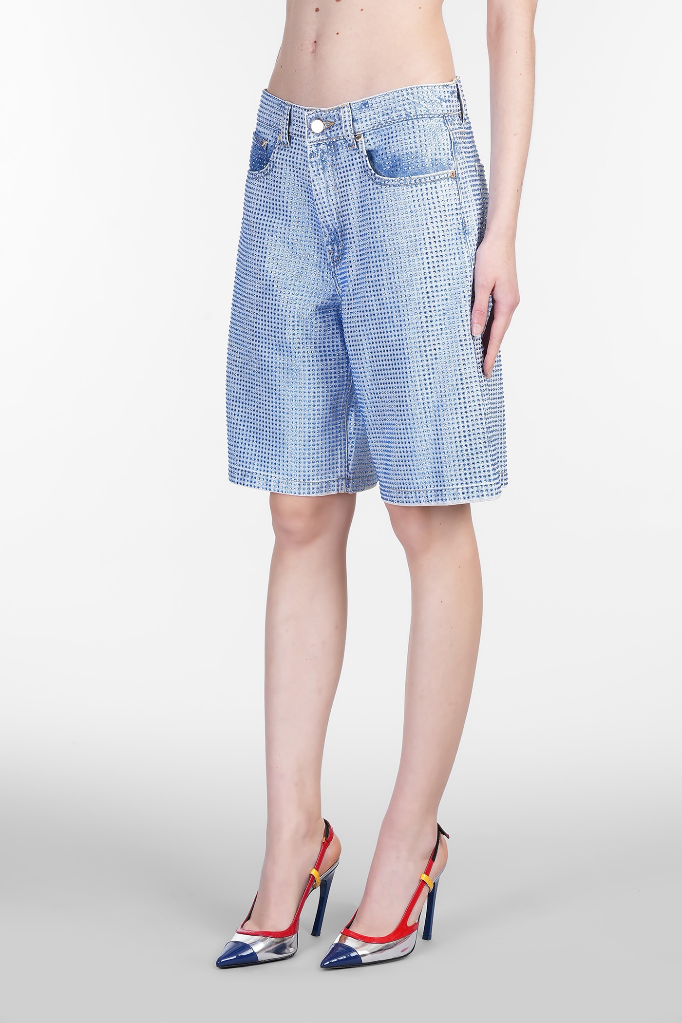 Casablanca Blue Crystal Embellished Denim Shorts In Blue
