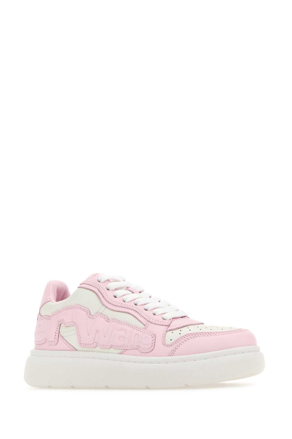 Shop Alexander Wang Two-tone Leather Puff Sneakers In Whitepink