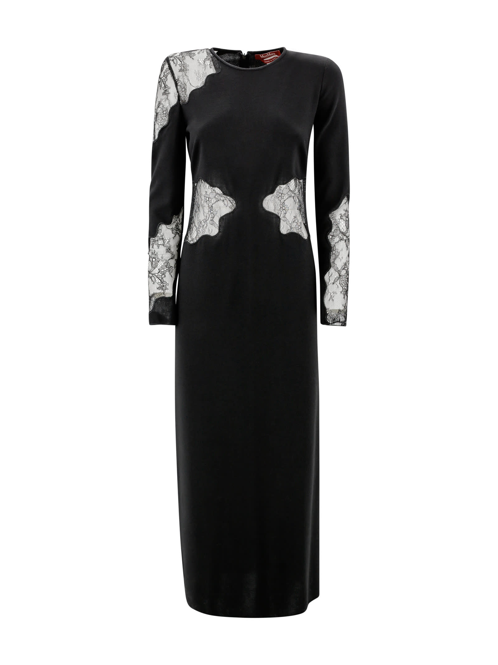 Max Mara Wool Crepe Long Dress In Black