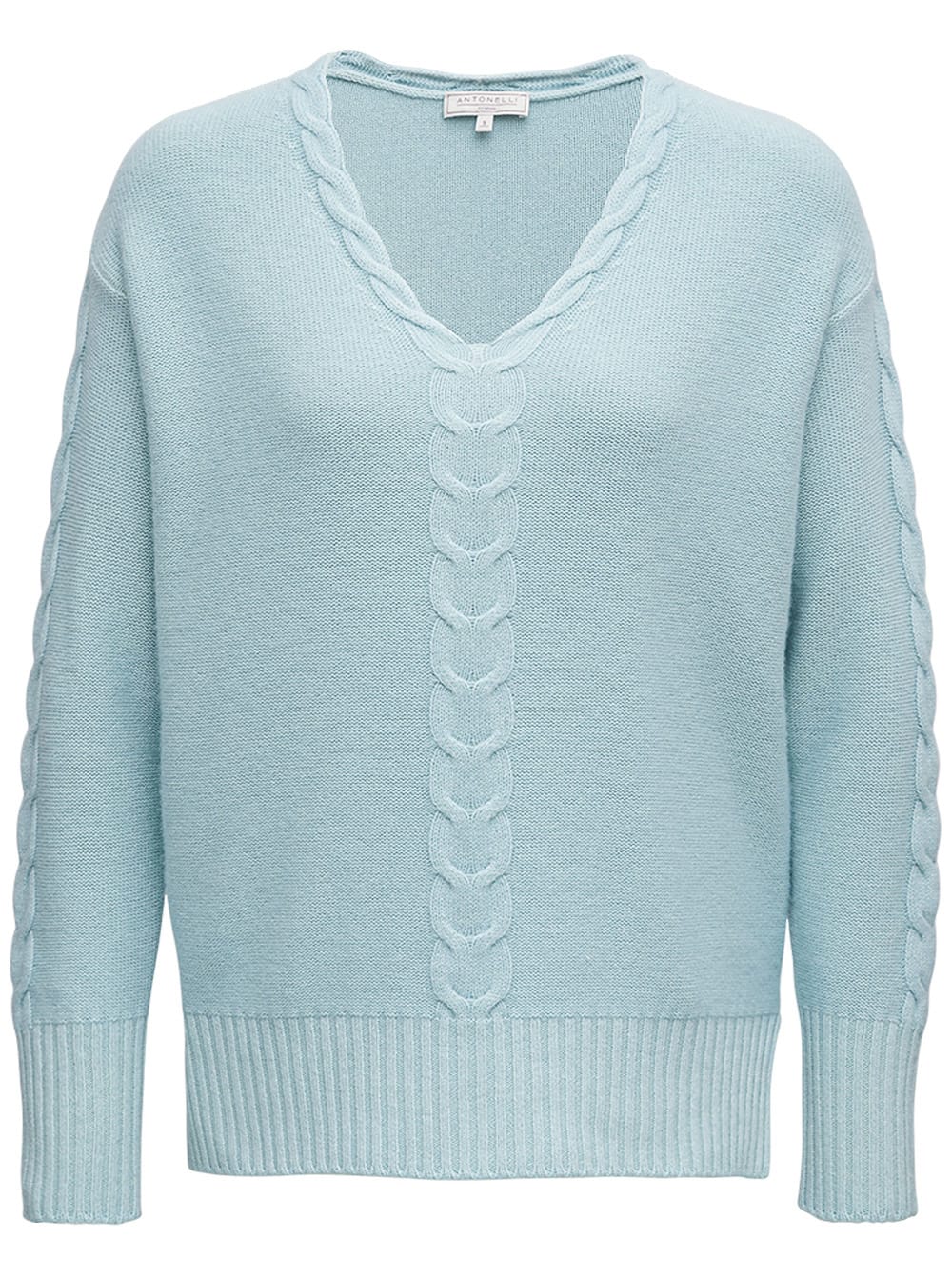 Antonelli Light Blue Wool Blend Sweater With Braided Front Detail