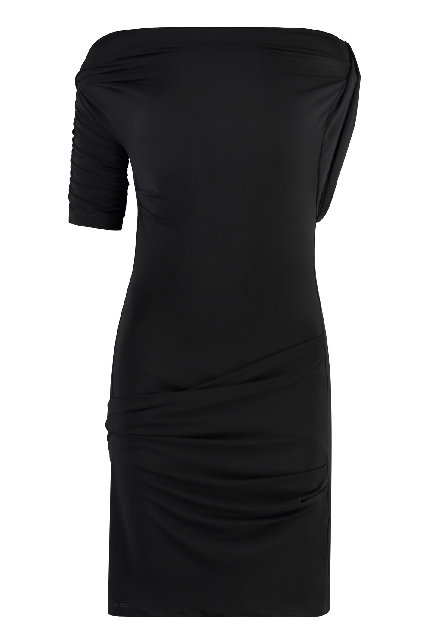 Shop Jacquemus Drapeado Stretch Viscose Dress In Black