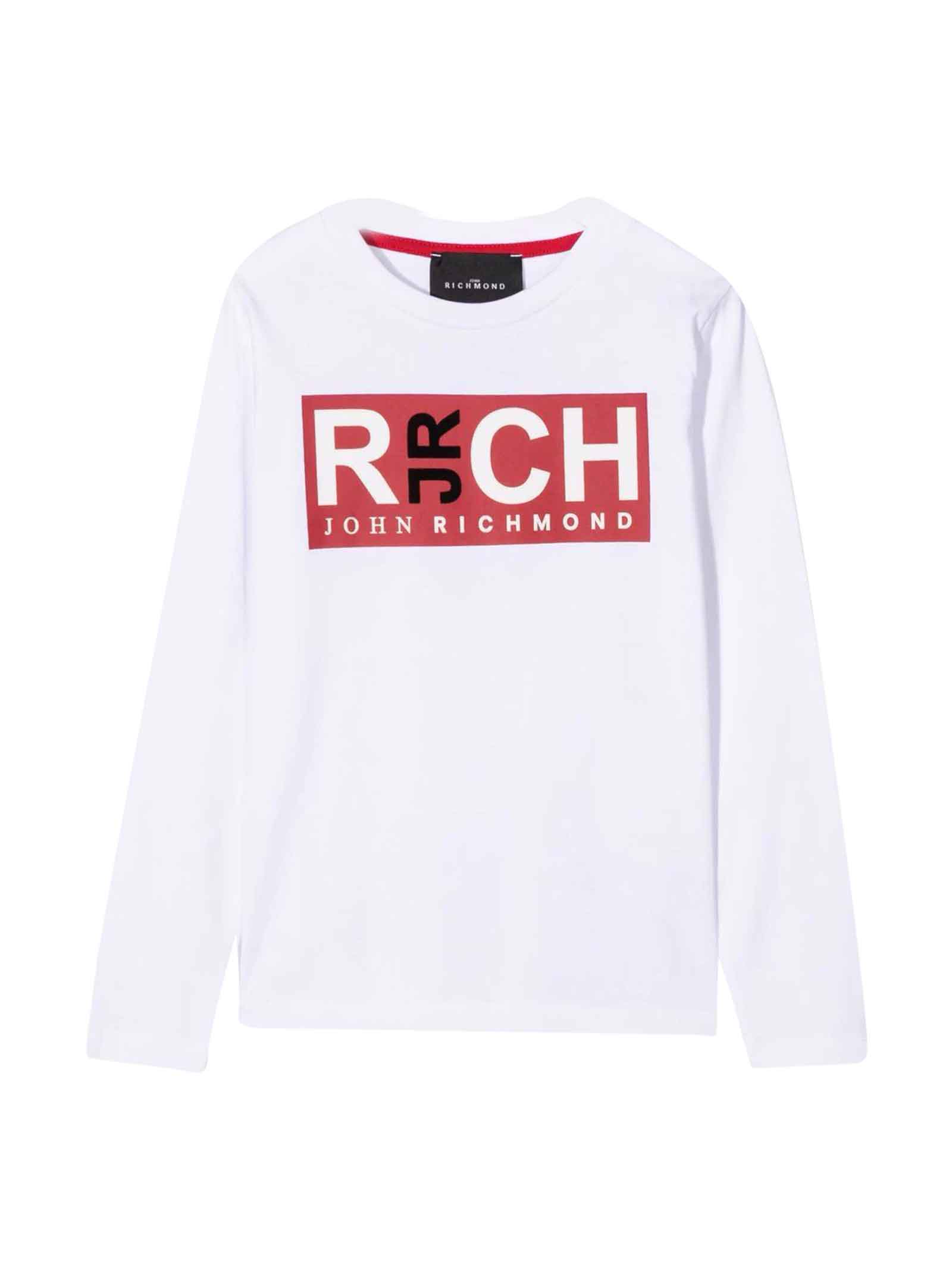 John Richmond White Teen Shirt With Long Sleeves And Red Print