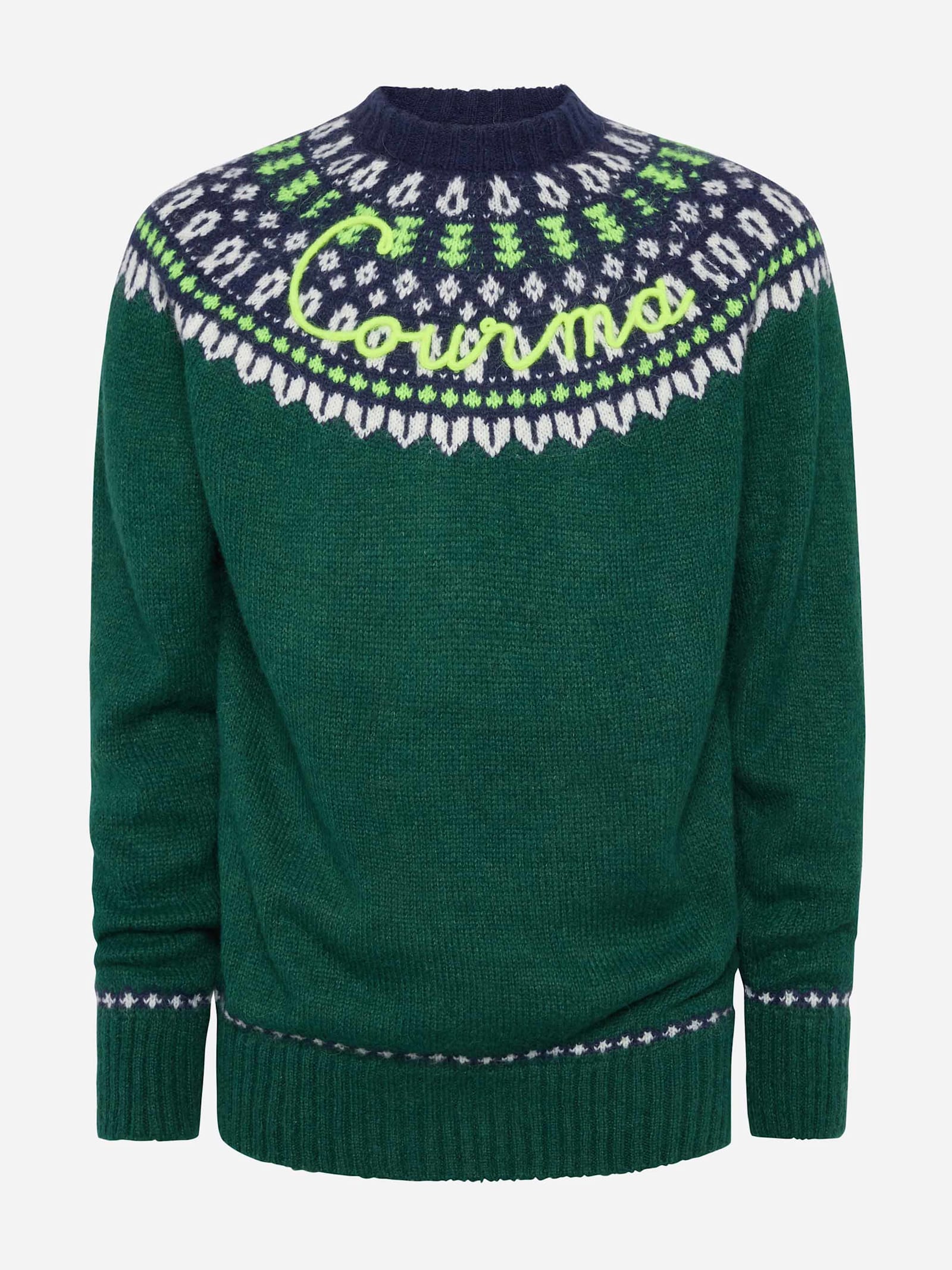 Mc2 Saint Barth Alpaca Sweater Heron Nordic Soft With Fair Isle Jacquard And Courma Embroidery In Green