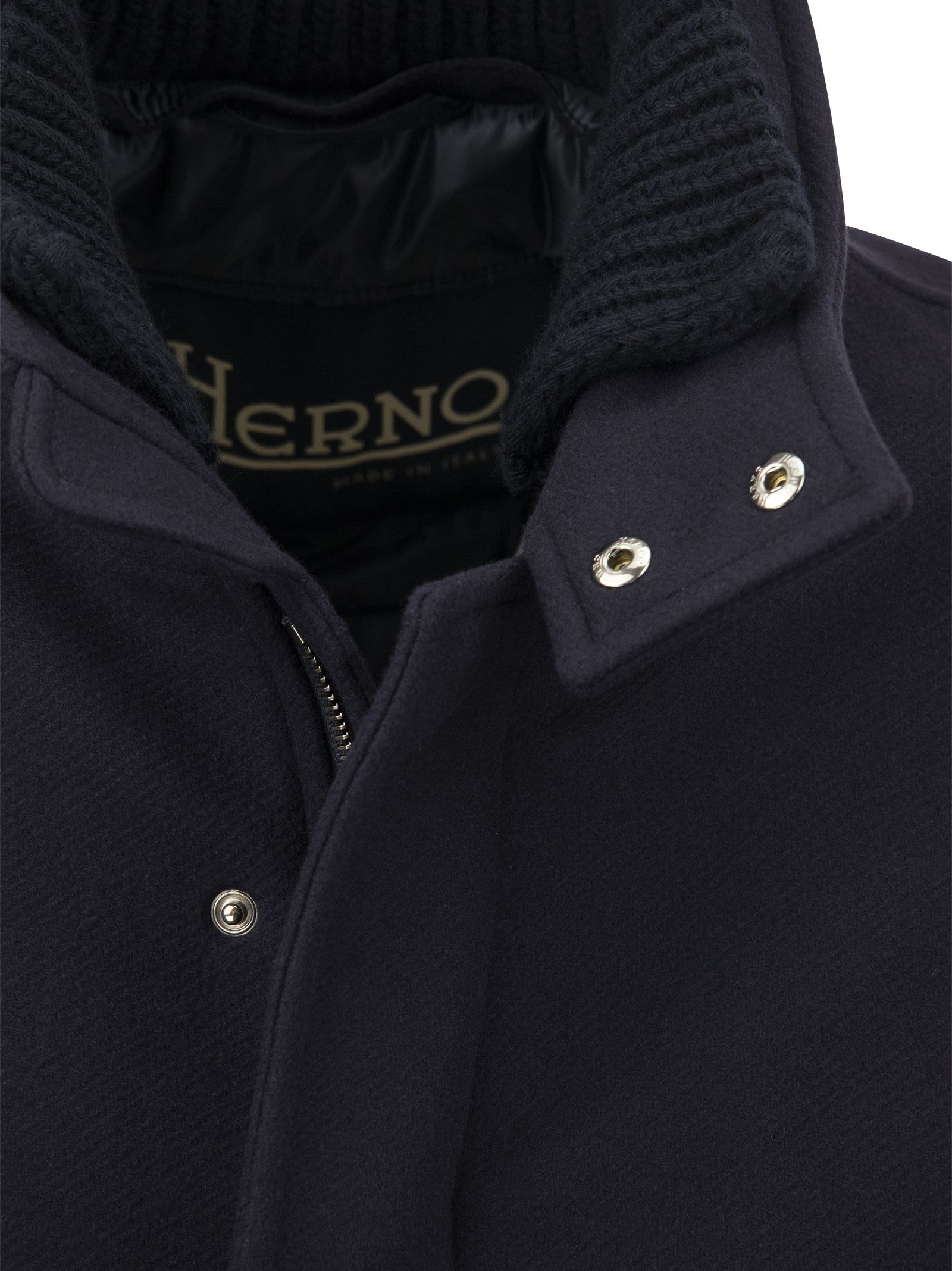 Shop Herno Wool-blend Medium Coat In Dark Blue