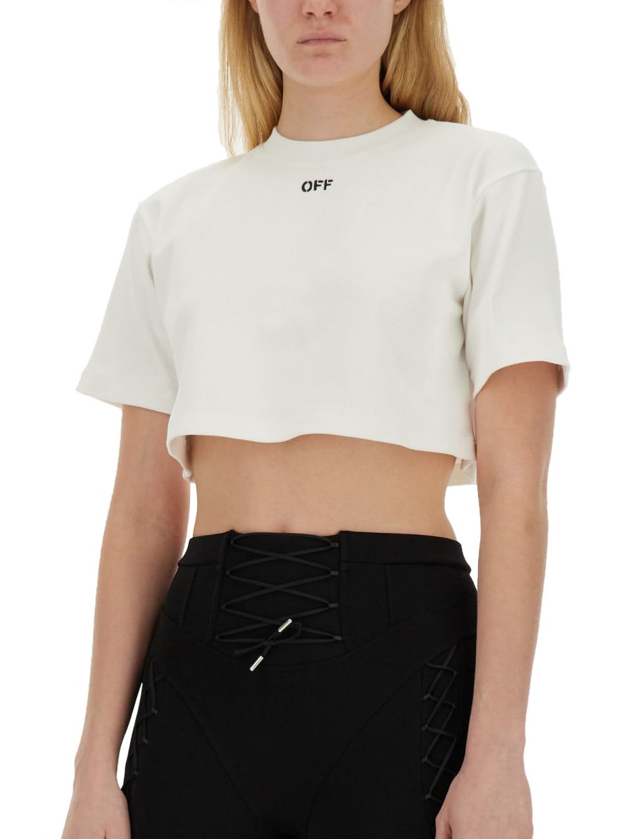 Shop Off-white Ribbed Cropped T-shirt In White