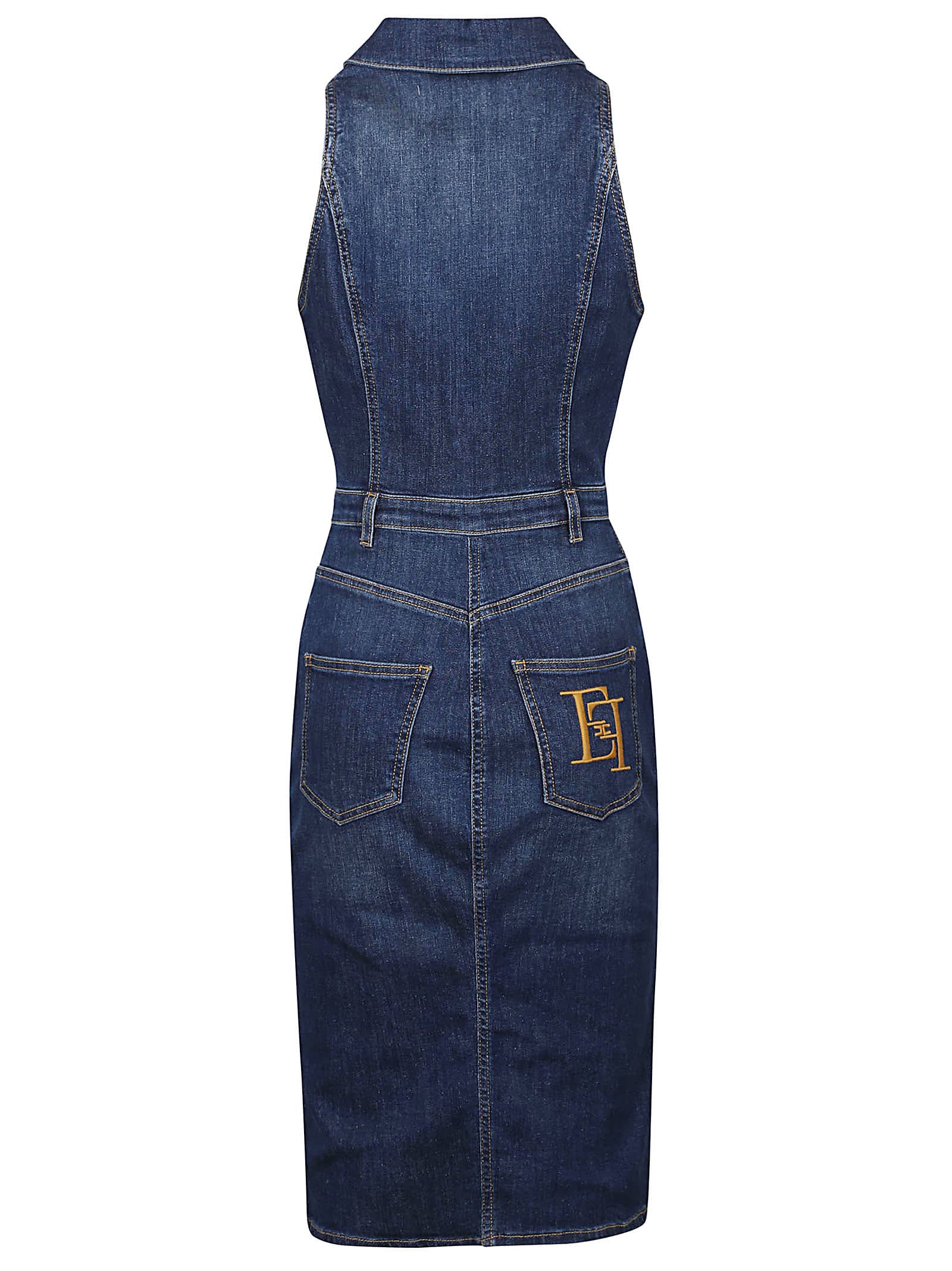Shop Elisabetta Franchi Sleeveless Dress In Blu Denim