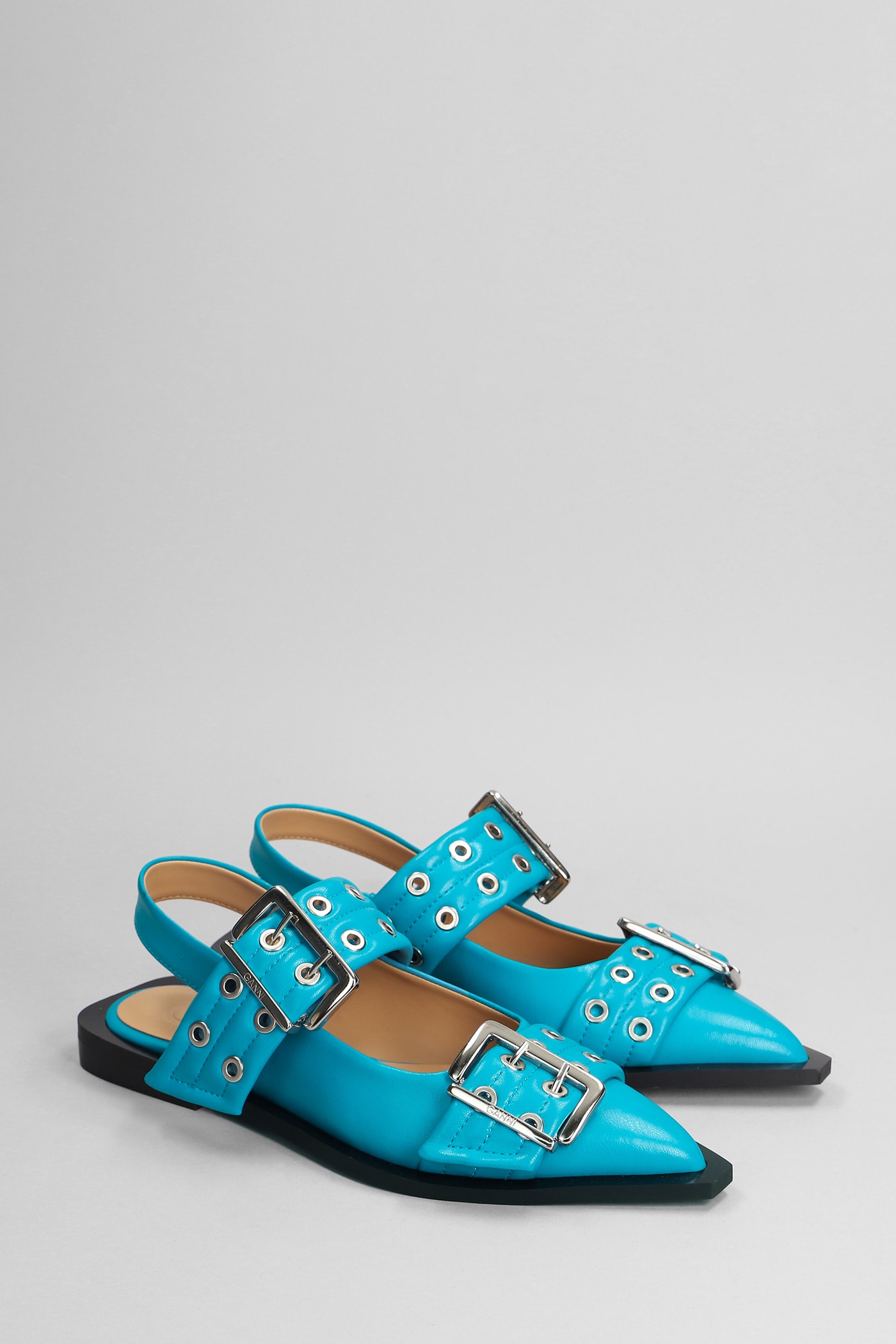 Shop Ganni Ballet Flats In Cyan Polyester