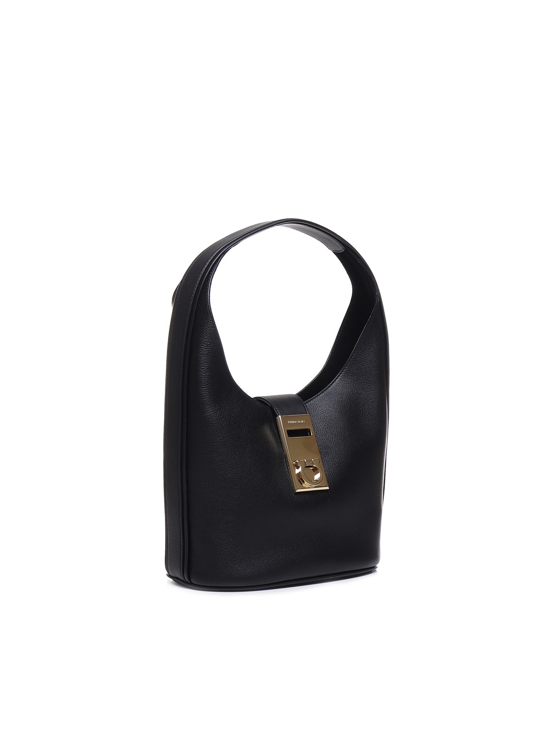 Shop Ferragamo Hobo Mini Bag With Gancini Buckle In Black